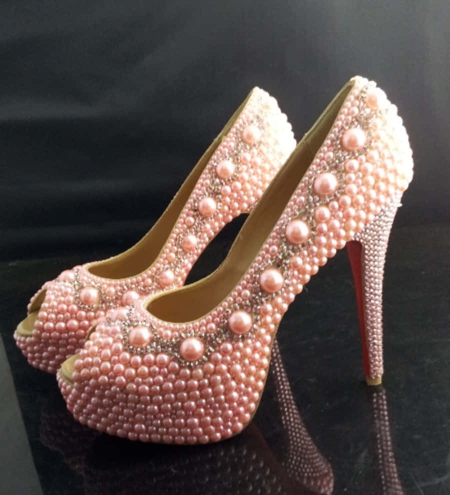 pink shoes, peep-toe heels, red soles, SD Phone Wallpaper