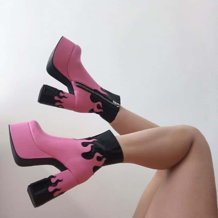 pink shoes, platform boots, black flame designs, SD Desktop Wallpaper