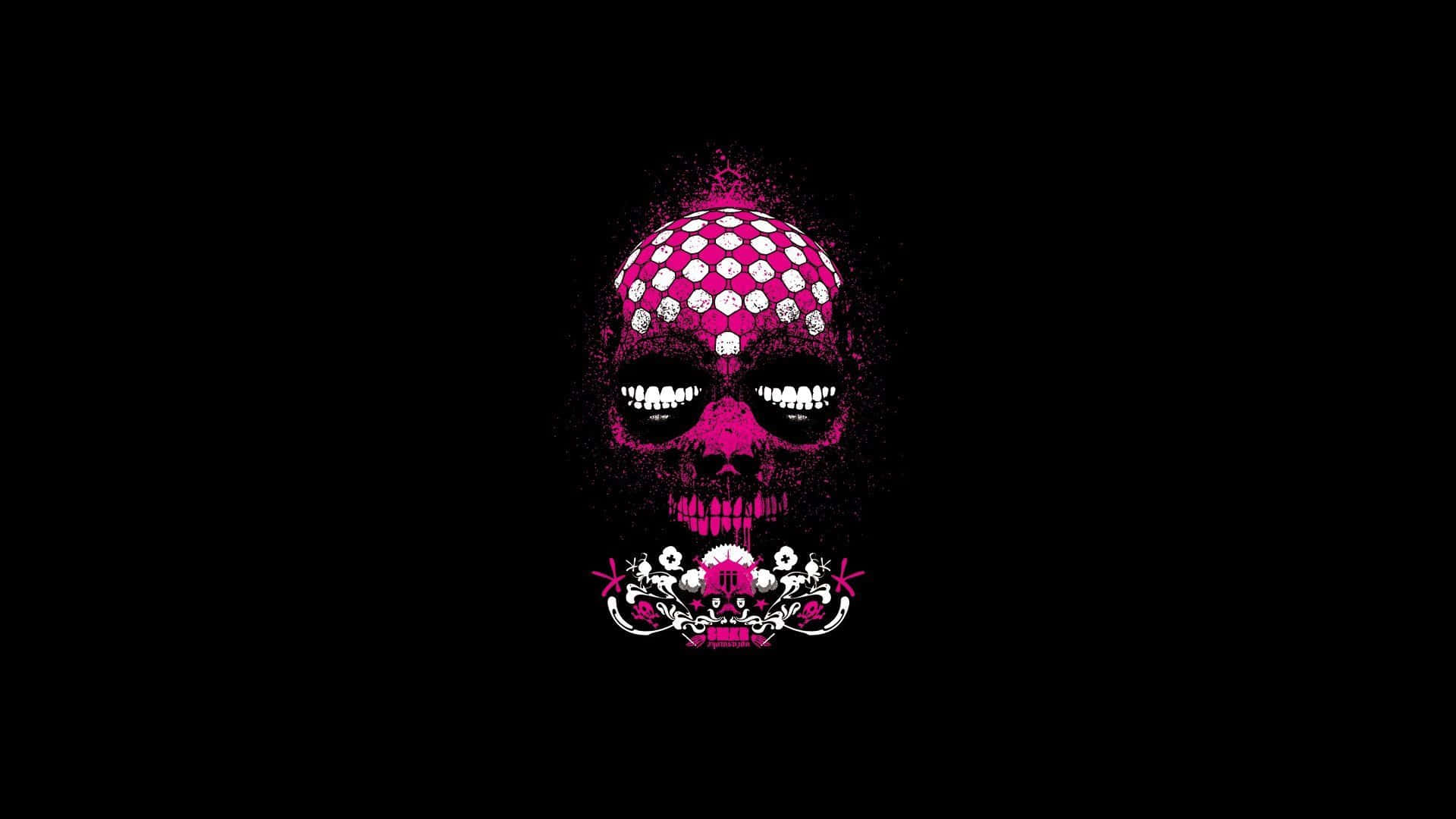 pink skull, white polka dots, floral accents, Full HD Desktop Wallpaper