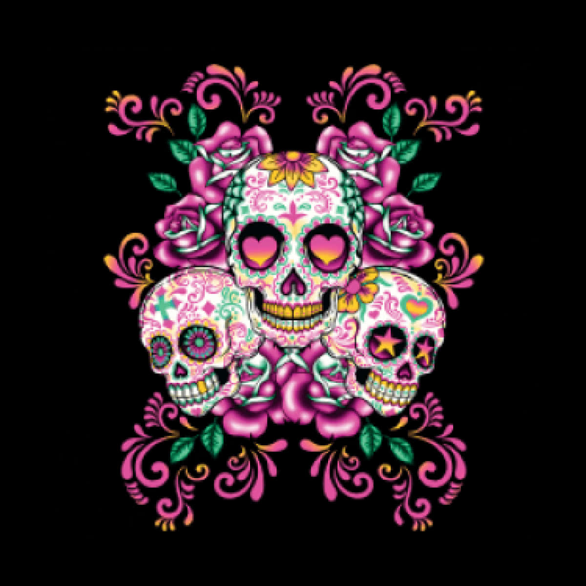 pink skull, sugar skulls, roses, SD Desktop Wallpaper