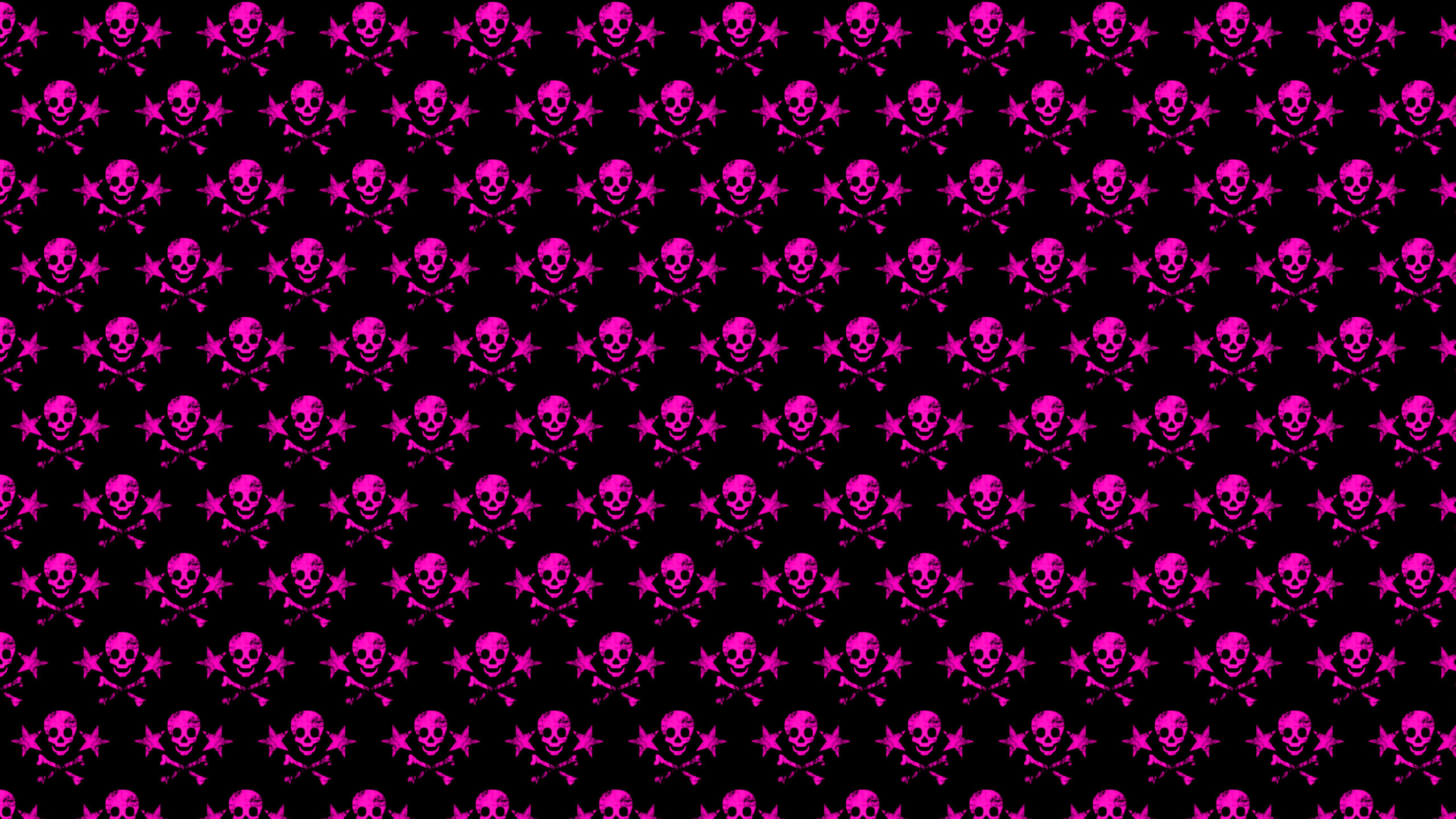 Pink Skull, vibrant pink skull and crossbones, stark black background, 2K Desktop Wallpaper