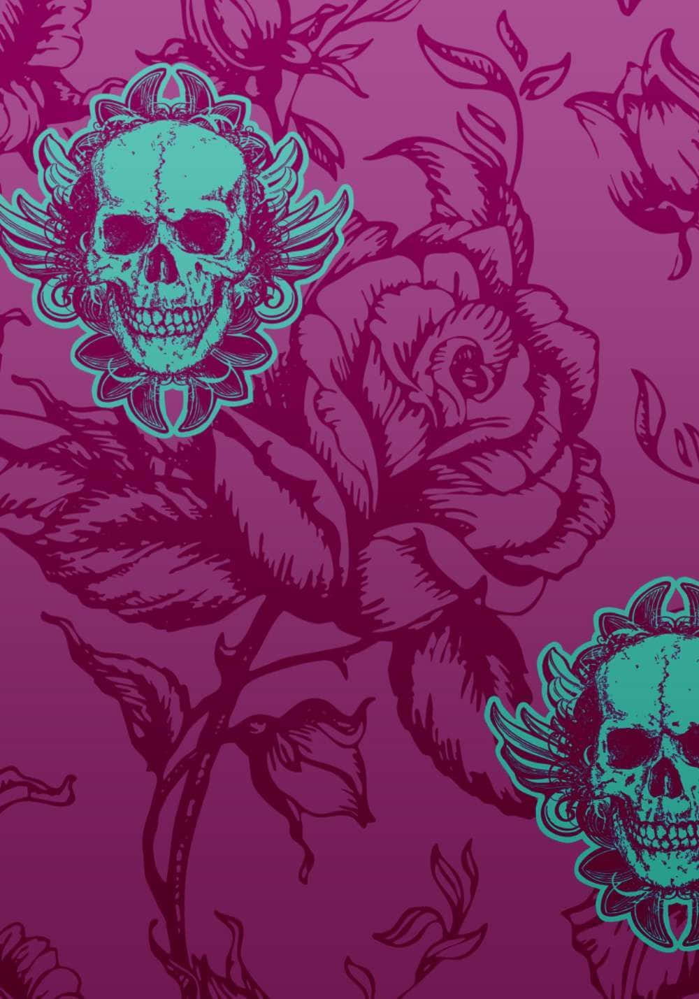 Pink Skull, magenta, teal, HD Phone Wallpaper