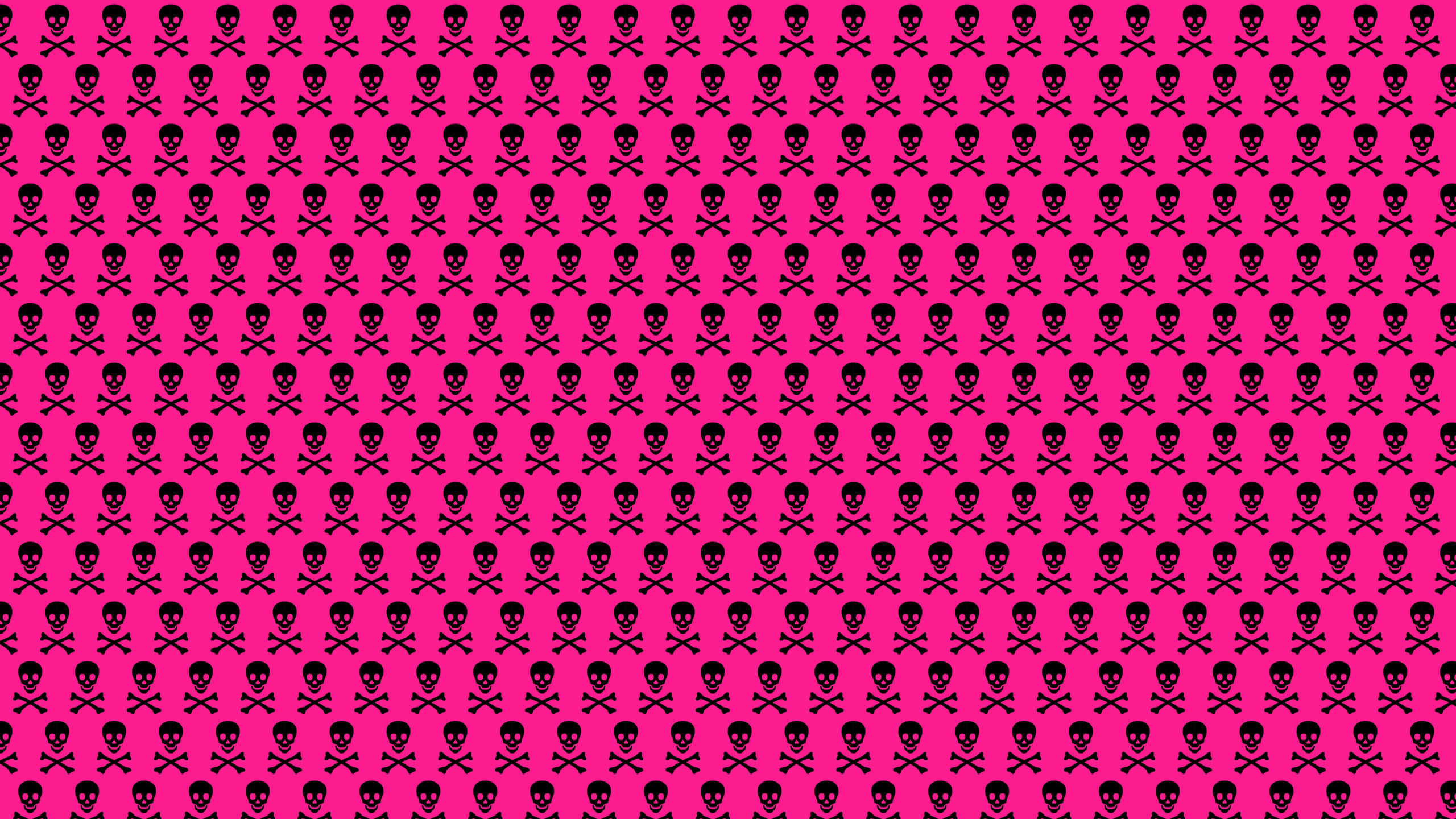 Pink Skull, vibrant pink background, black skull and crossbones, 2K Desktop Wallpaper