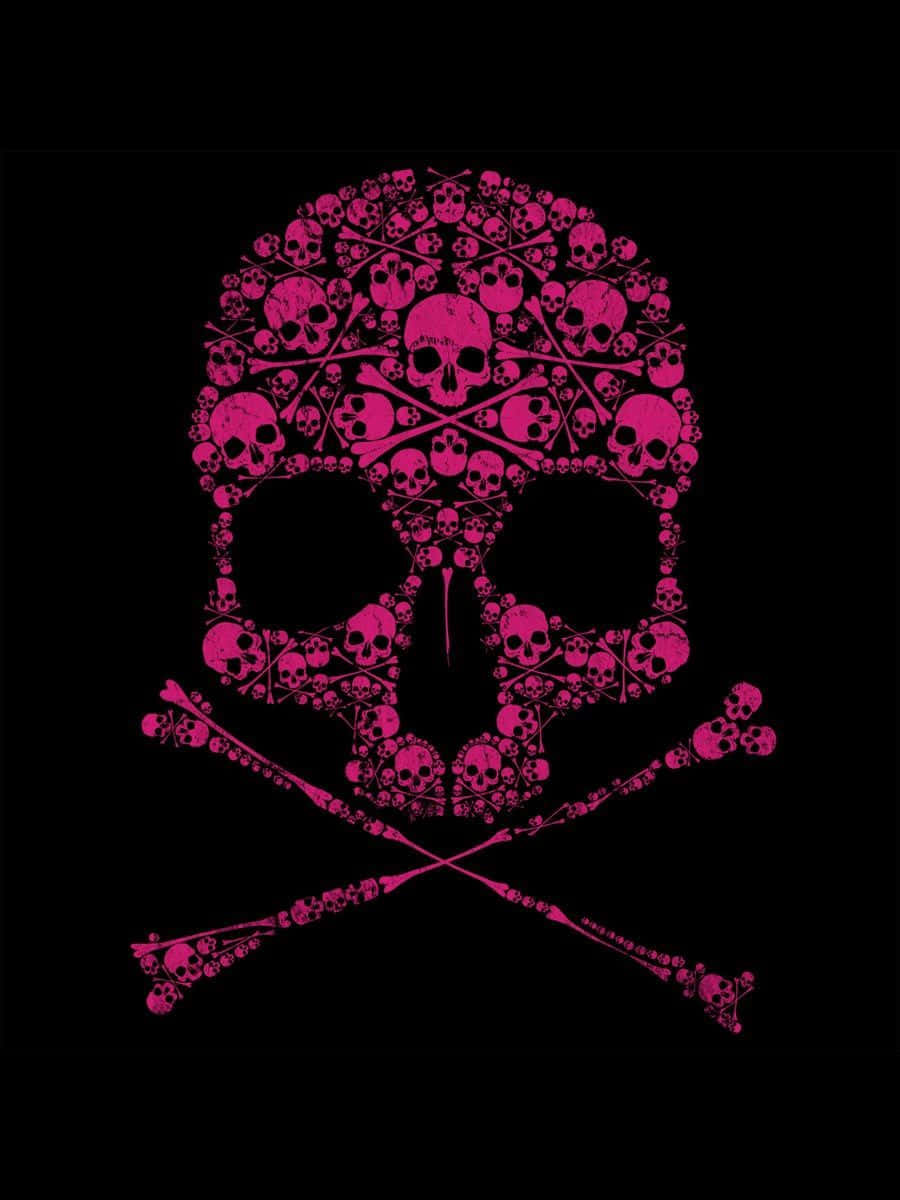 Pink Skull, skull and crossbones, black background, SD Phone Wallpaper