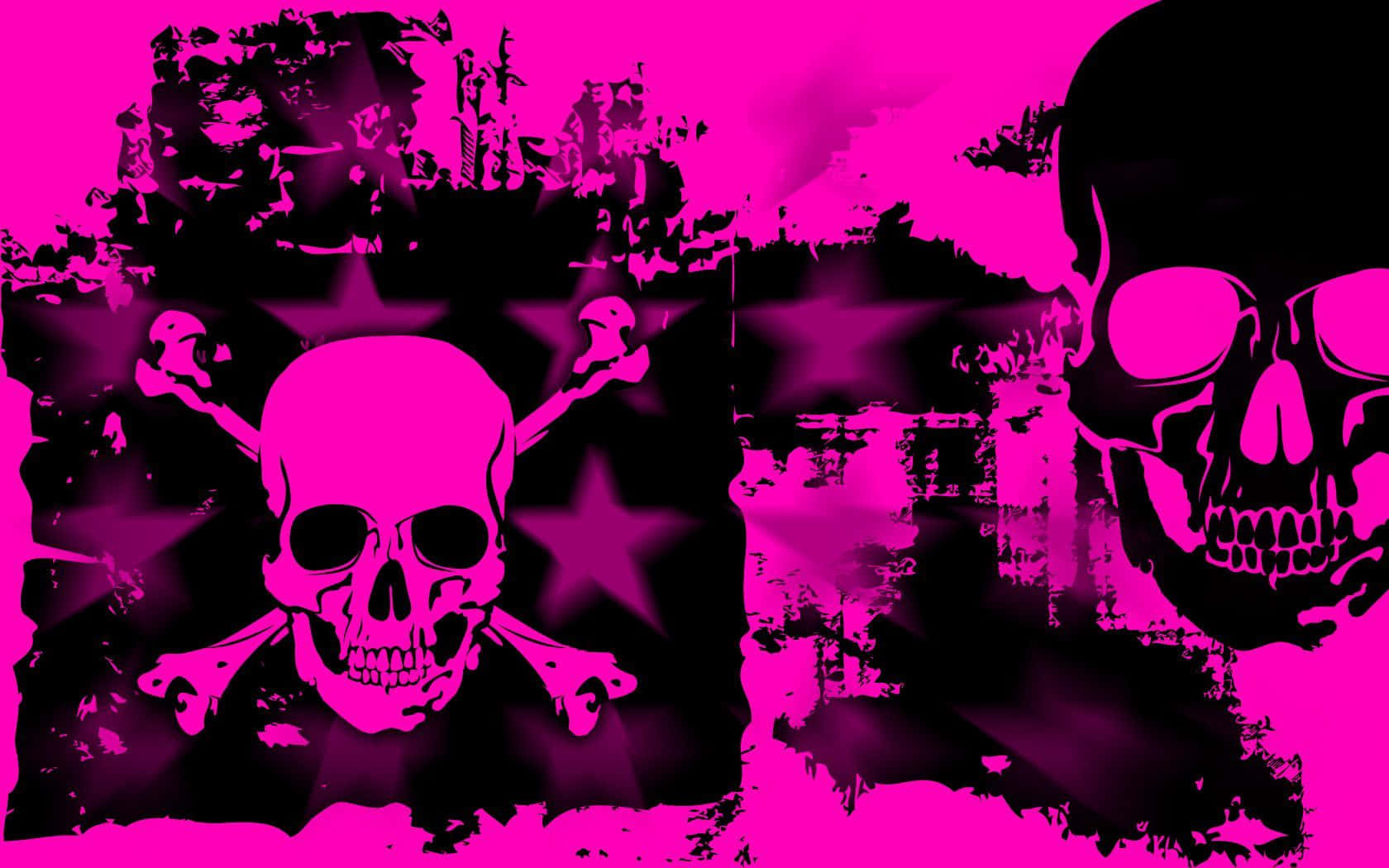 pink skull, skulls and crossbones, gritty black splatter, HD Desktop Wallpaper