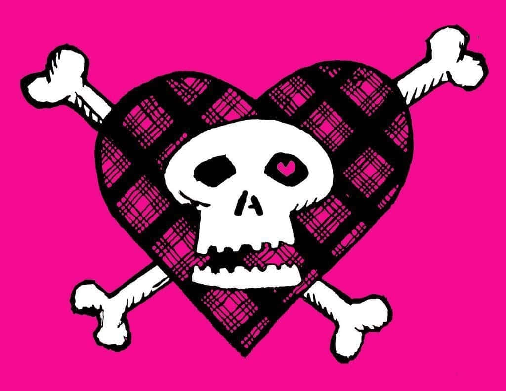 Pink Skull, black plaid heart, white skull and crossbones, SD Desktop Wallpaper