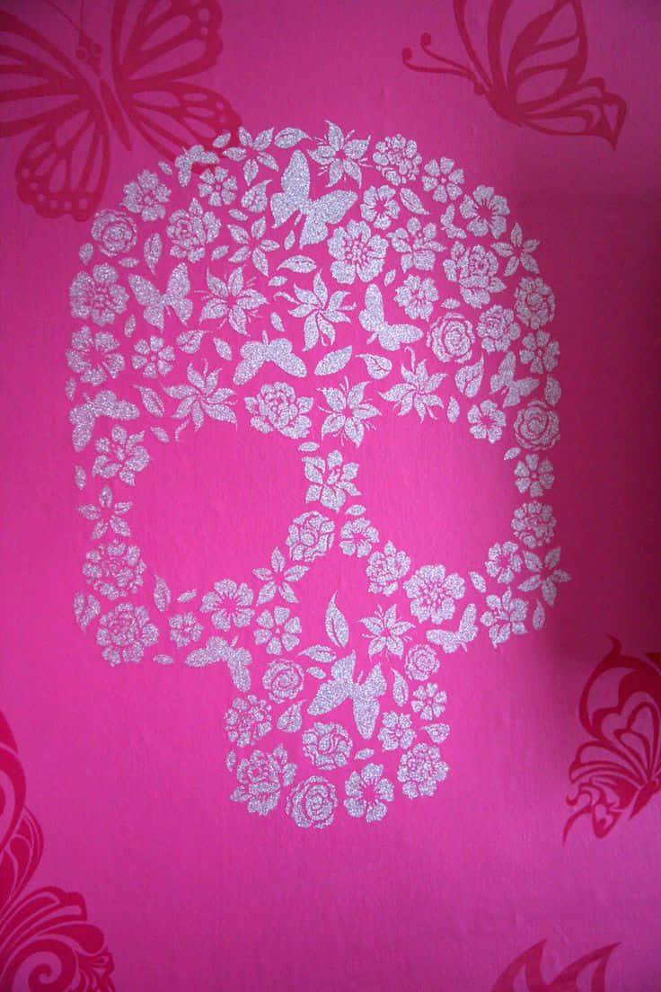 Pink Skull, white floral skull, butterflies, SD Phone Wallpaper