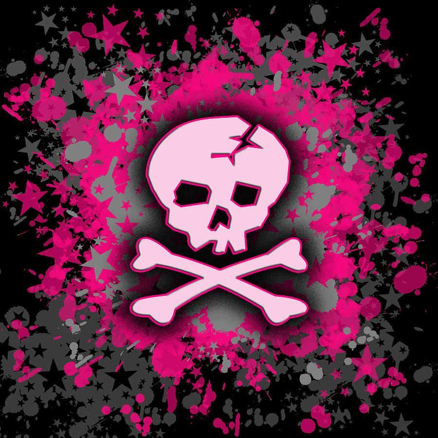 pink skull, skull and crossbones, black background, SD Desktop Wallpaper