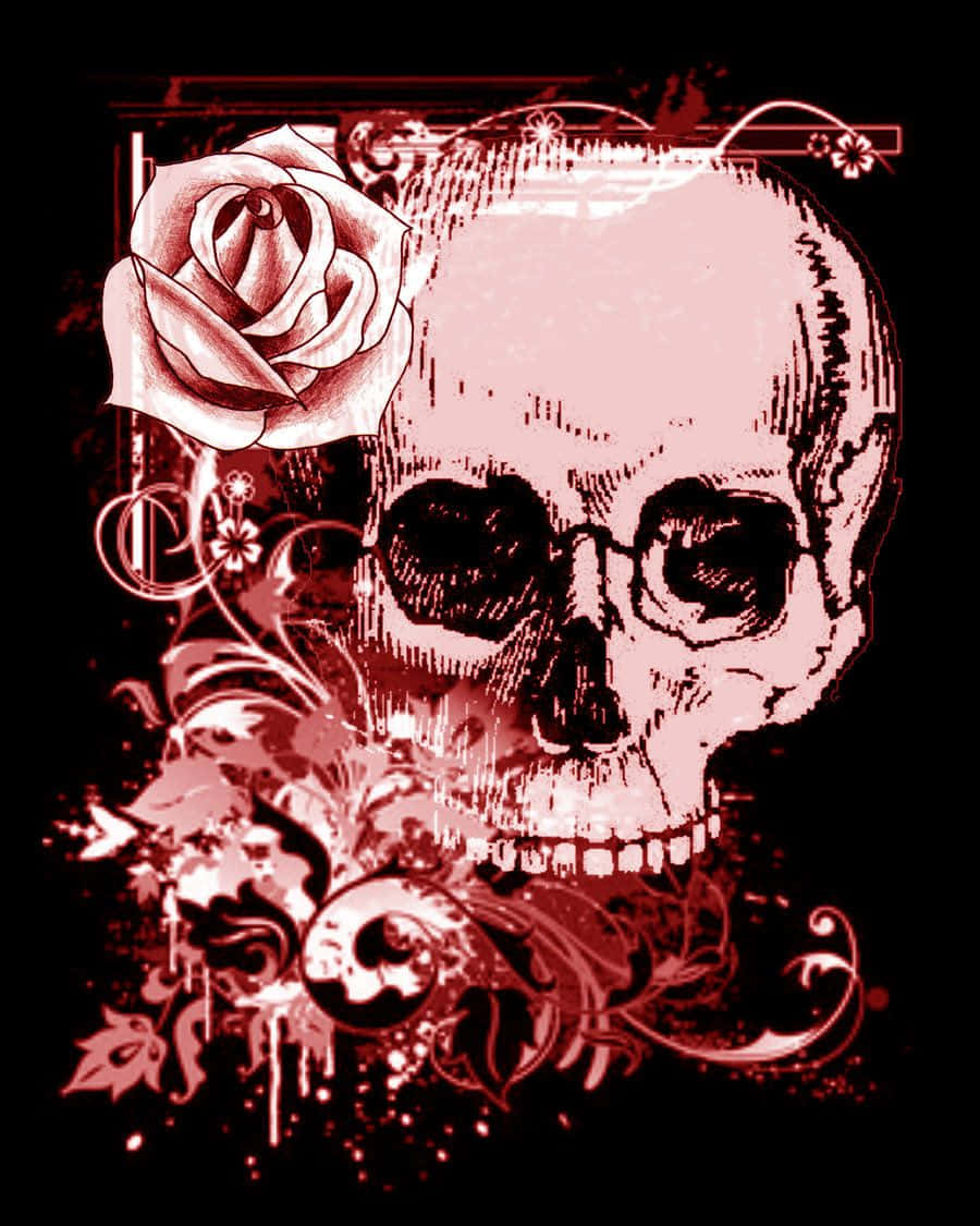 Pink Skull, rose, ornate swirls, SD Phone Wallpaper
