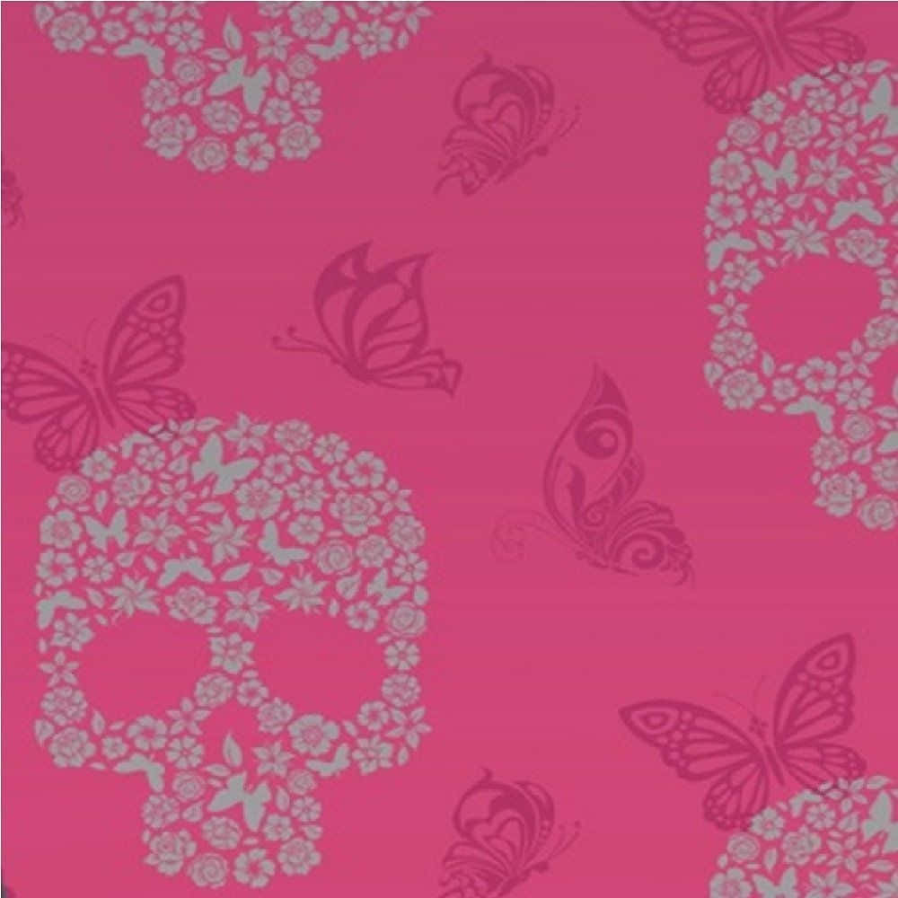 Pink Skull, skulls, butterflies, SD Desktop Wallpaper