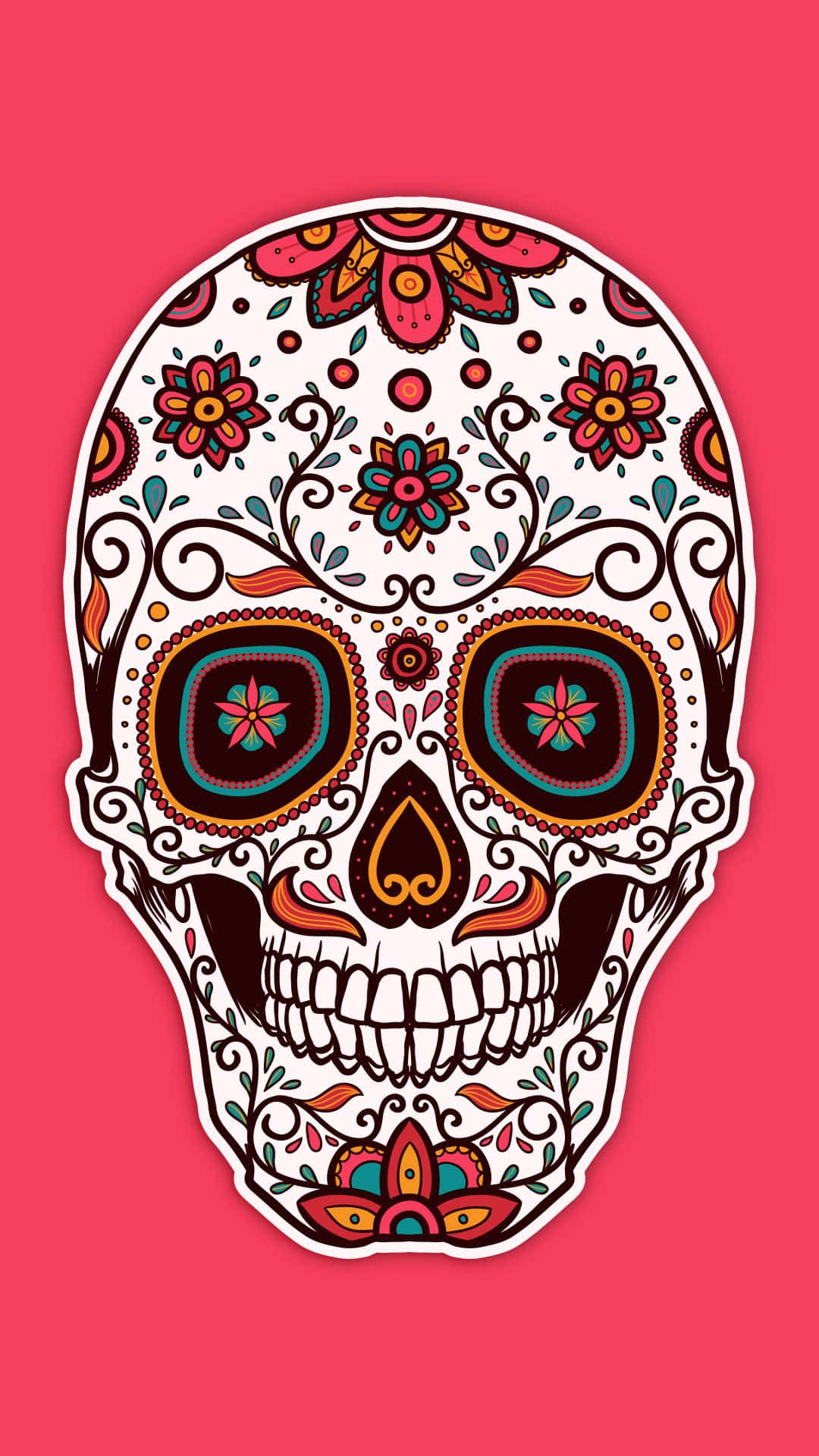 Pink Skull, sugar skull, floral patterns, Full HD Phone Wallpaper