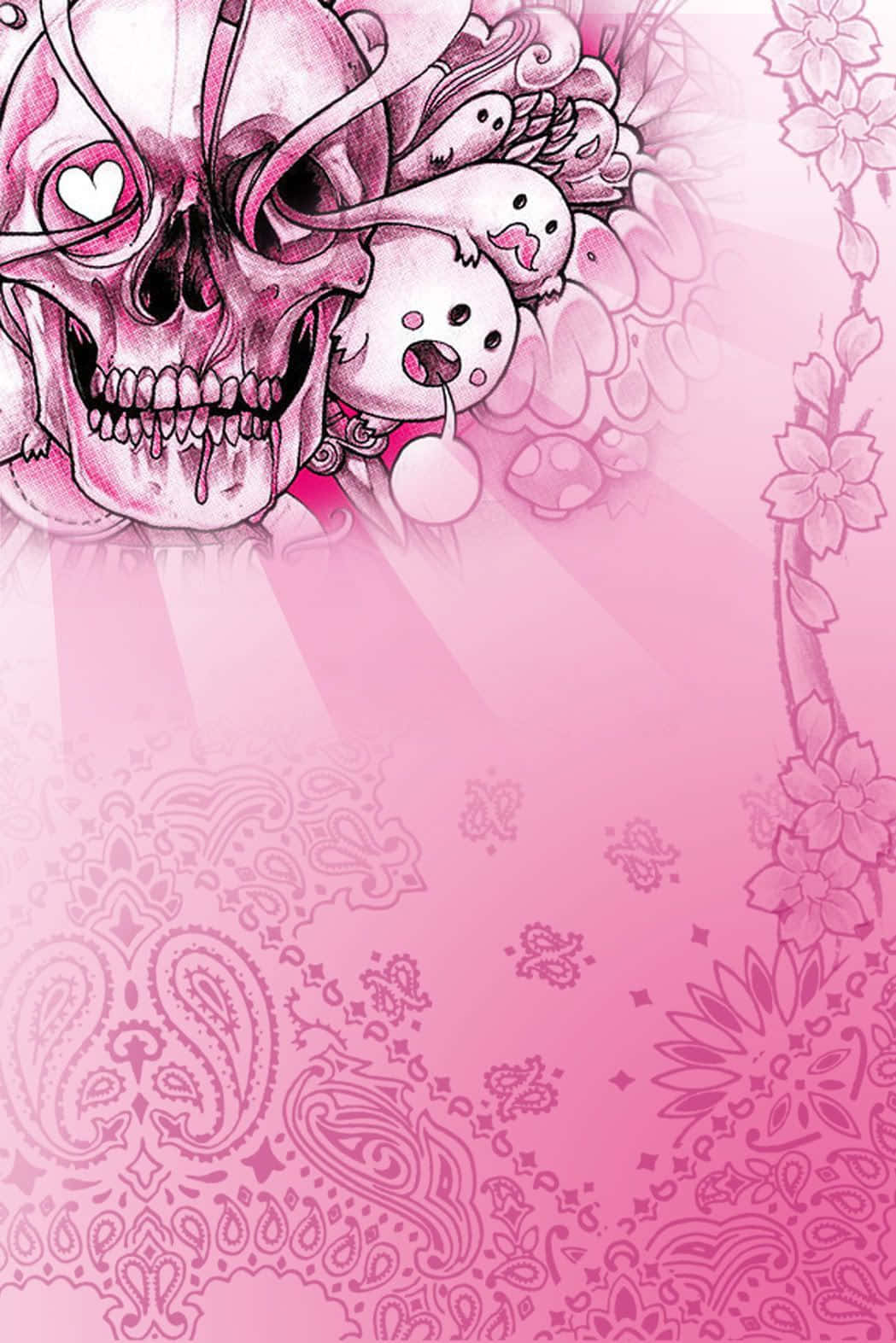 Pink Skull, heart eyes, ghostly creatures, HD Phone Wallpaper