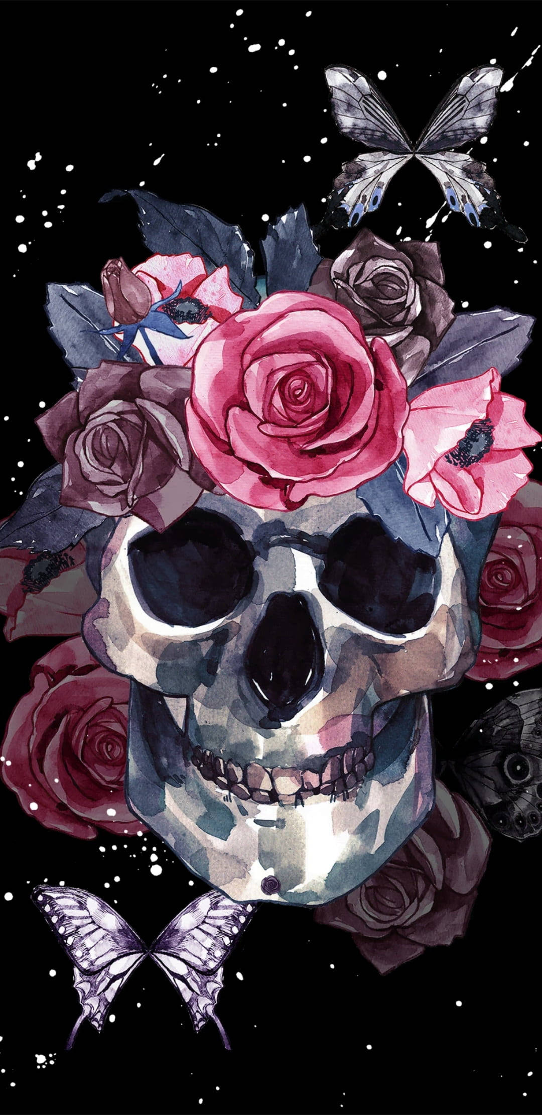 skull rose aesthetic, pink roses, purple roses, Full HD Phone Wallpaper