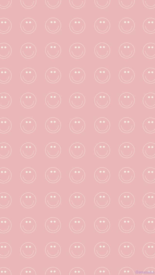 Pink Smiley Face, minimalist white smiley face icons, neat grid pattern, SD Phone Wallpaper