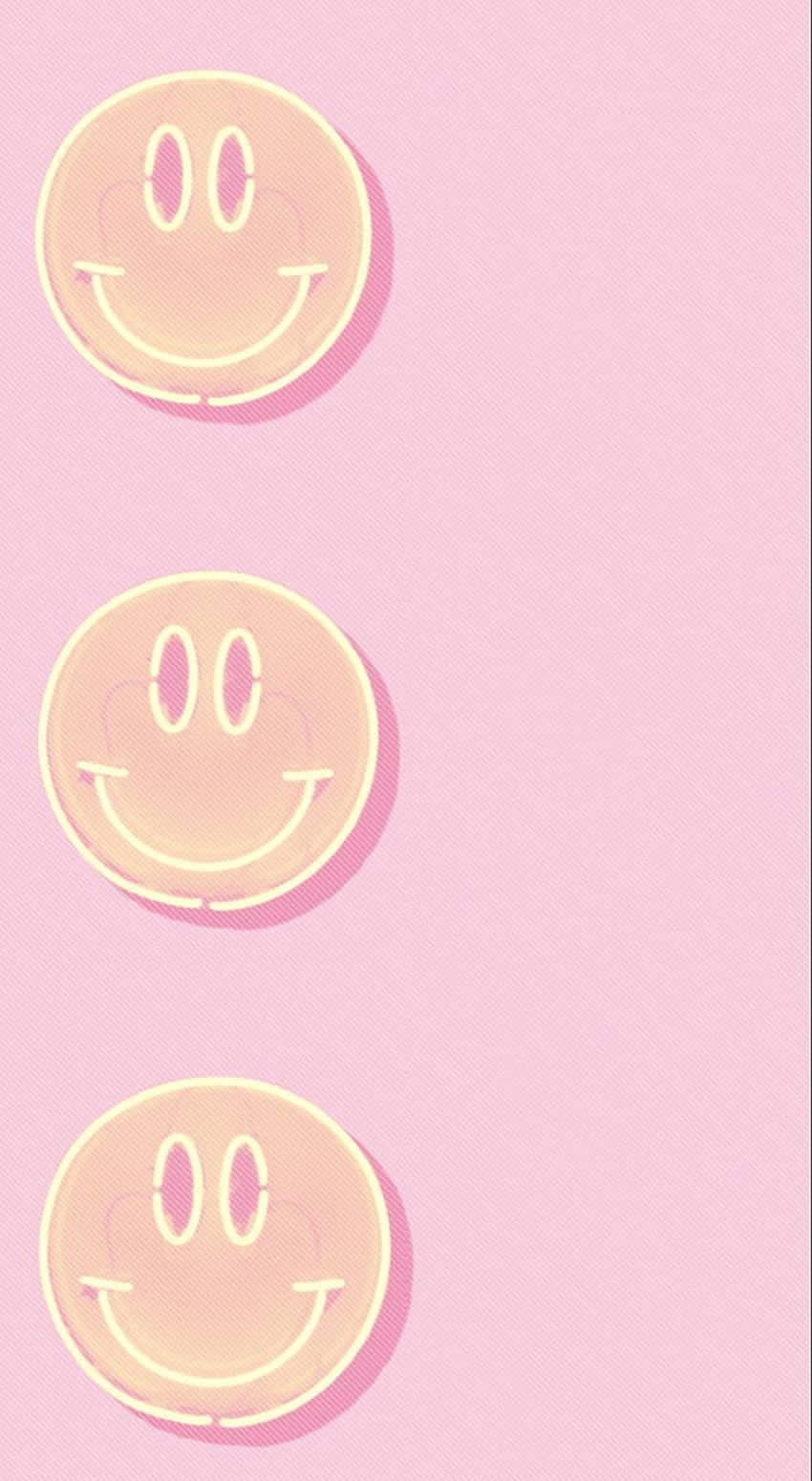 Pink Smiley Face, glowing smiley faces, soft pink textured background, HD Phone Wallpaper