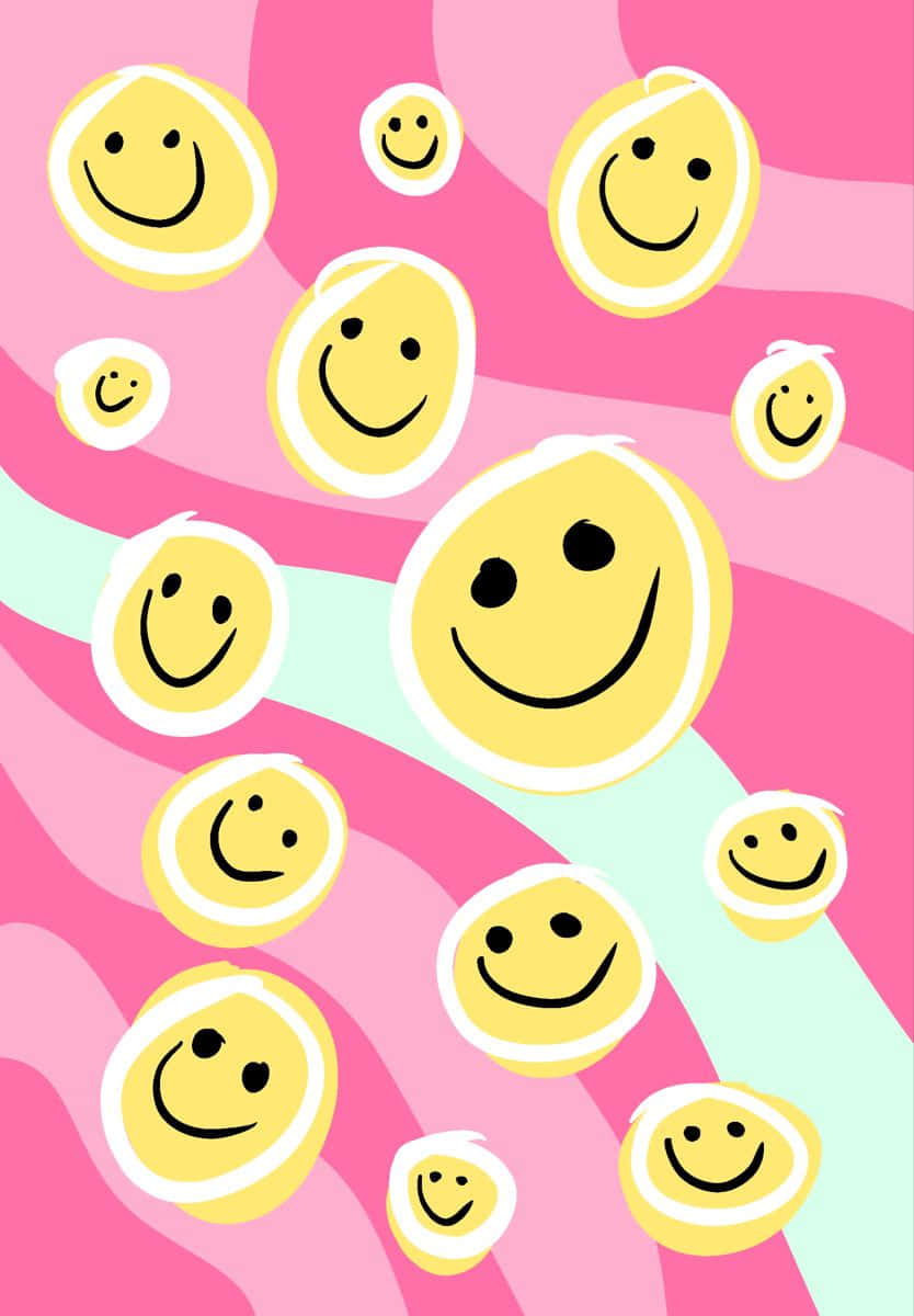 Pink Smiley Face, vibrant pink, mint swirls, SD Phone Wallpaper