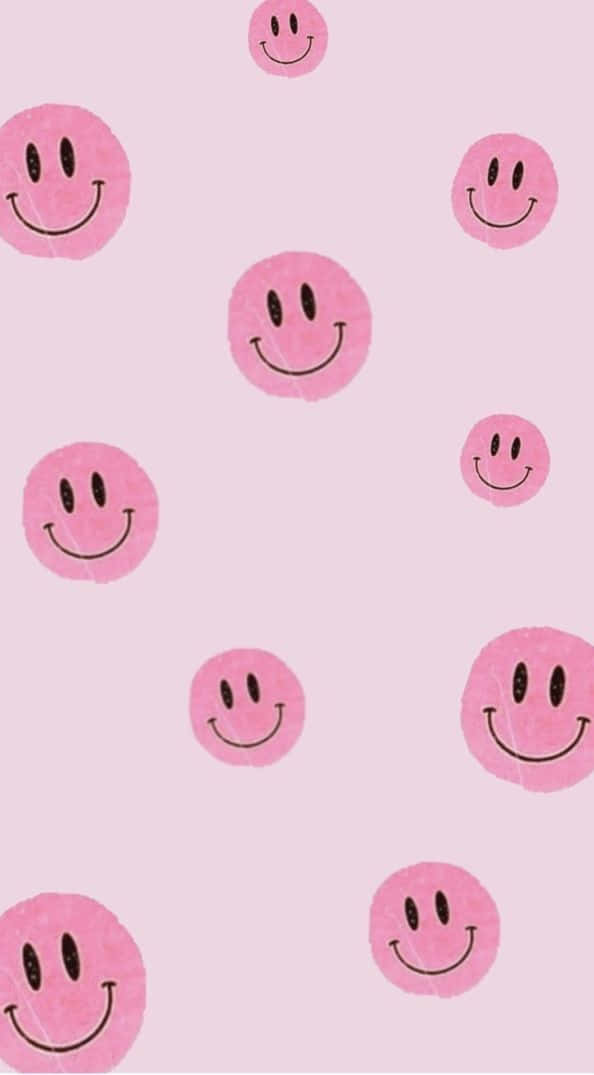 Pink Smiley Face, textured smiley faces, soft pastel pink background, SD Phone Wallpaper