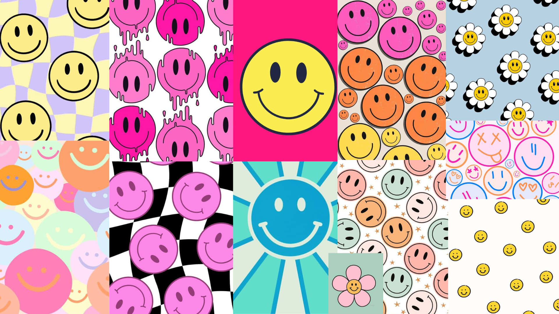 Colorful Smiley Face Collage, bold colors, playful designs, Full HD Desktop Wallpaper