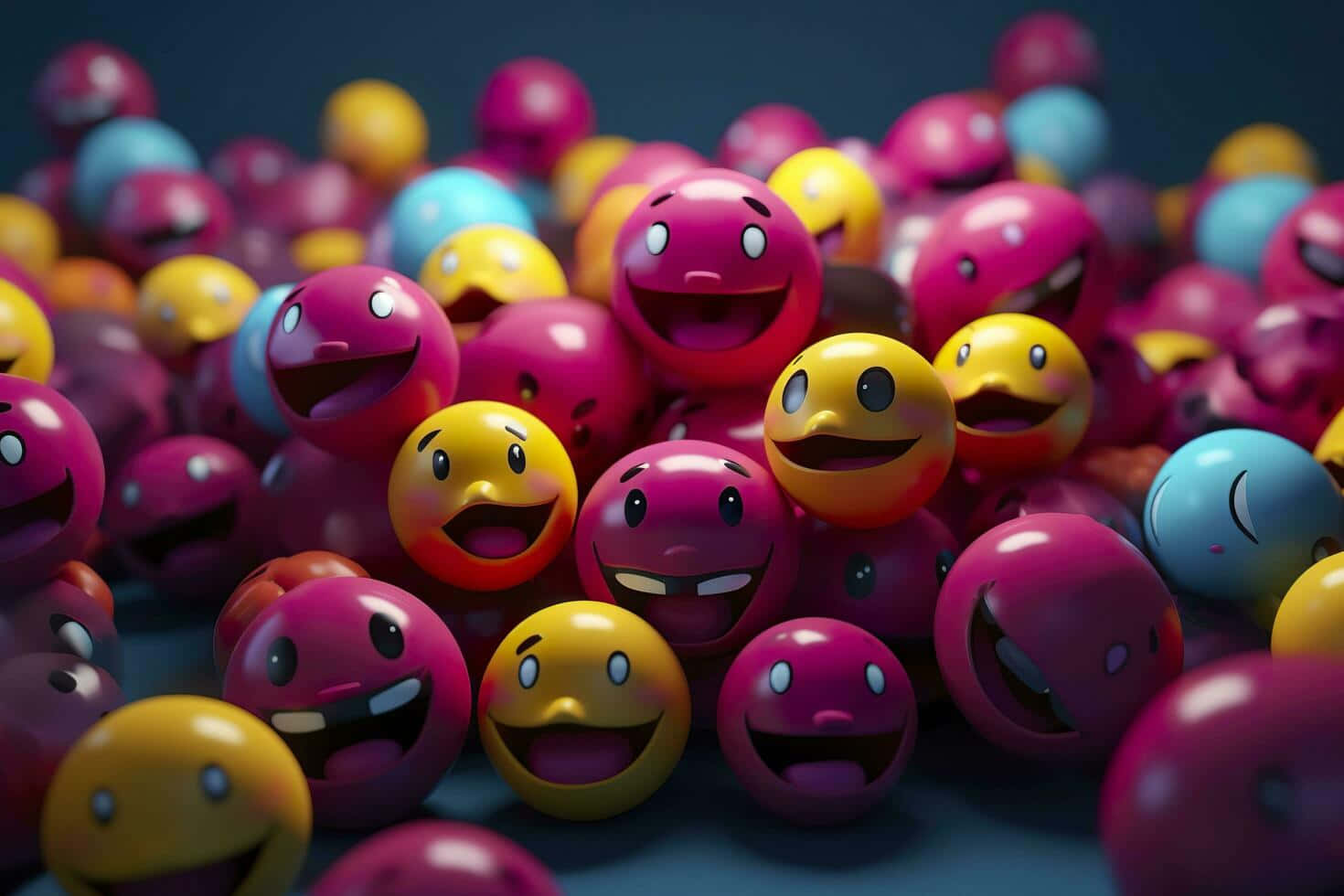 Colorful Emoticon Balls Cluster, glossy emoji spheres, pink, HD Desktop Wallpaper