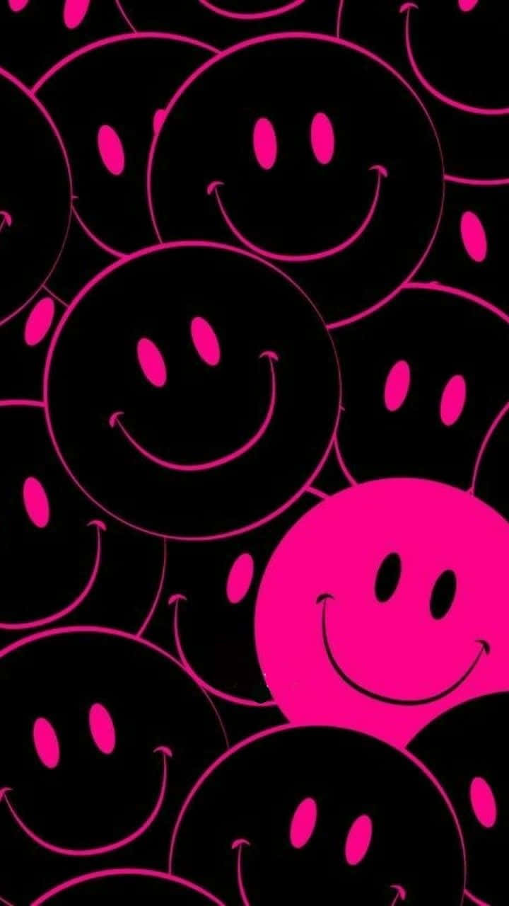 Pink Smiley Face, vibrant pink, black background, HD Phone Wallpaper