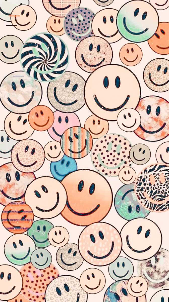 colorful smiley faces collage, hand-drawn smiley faces, assorted colors, SD Phone Wallpaper