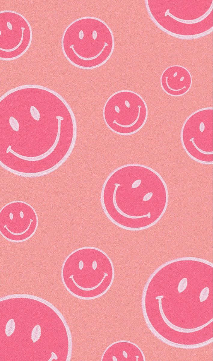 Pink Smiley Face, pink smiley faces, white outlines, SD Phone Wallpaper
