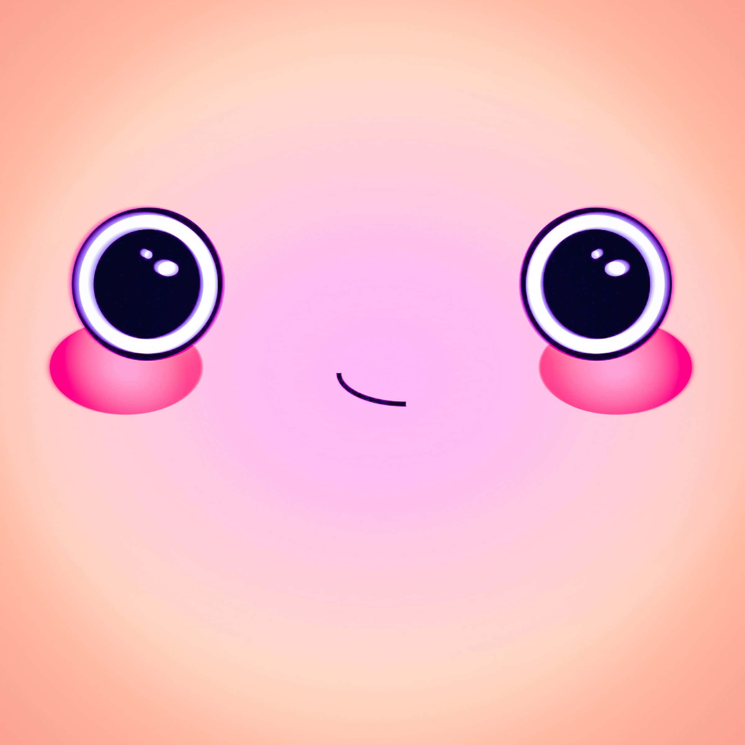Pink Smiley Face, cartoon face, big glowing eyes, Full HD Desktop Wallpaper
