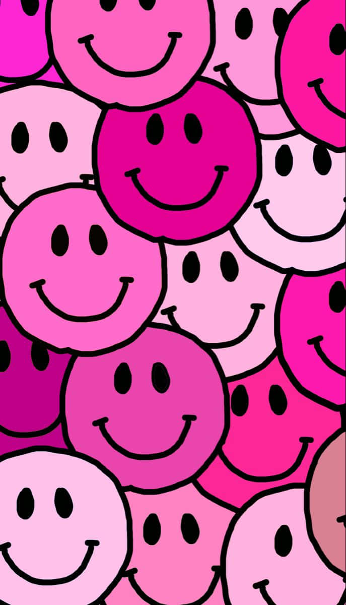 Pink Smiley Faces Pattern, pink smiley faces, bold black outlines, SD Phone Wallpaper