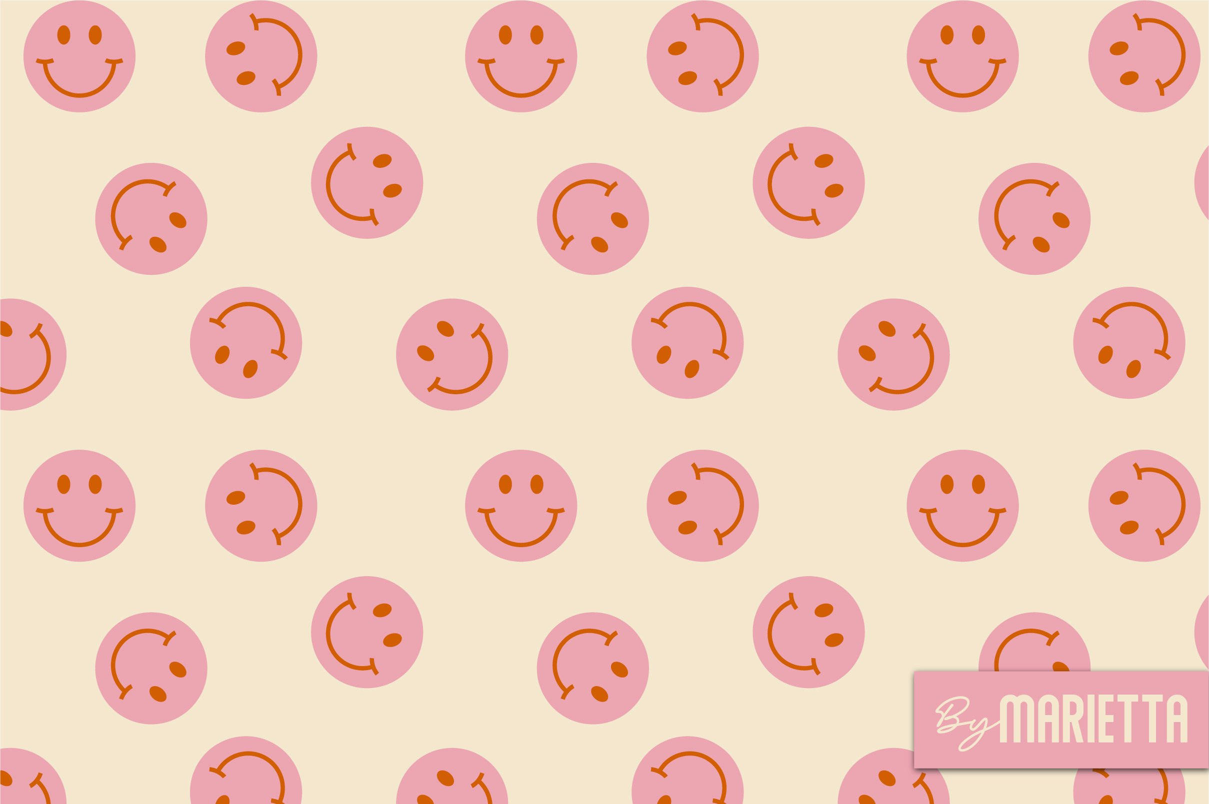 pink smiley face, orange outlines, soft beige background, Full HD Desktop Wallpaper