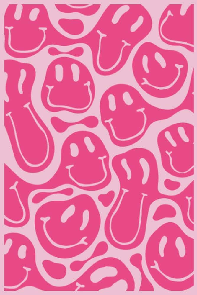 Pink Melting Smiley Faces Pattern, vibrant pink, white outlines, SD Phone Wallpaper