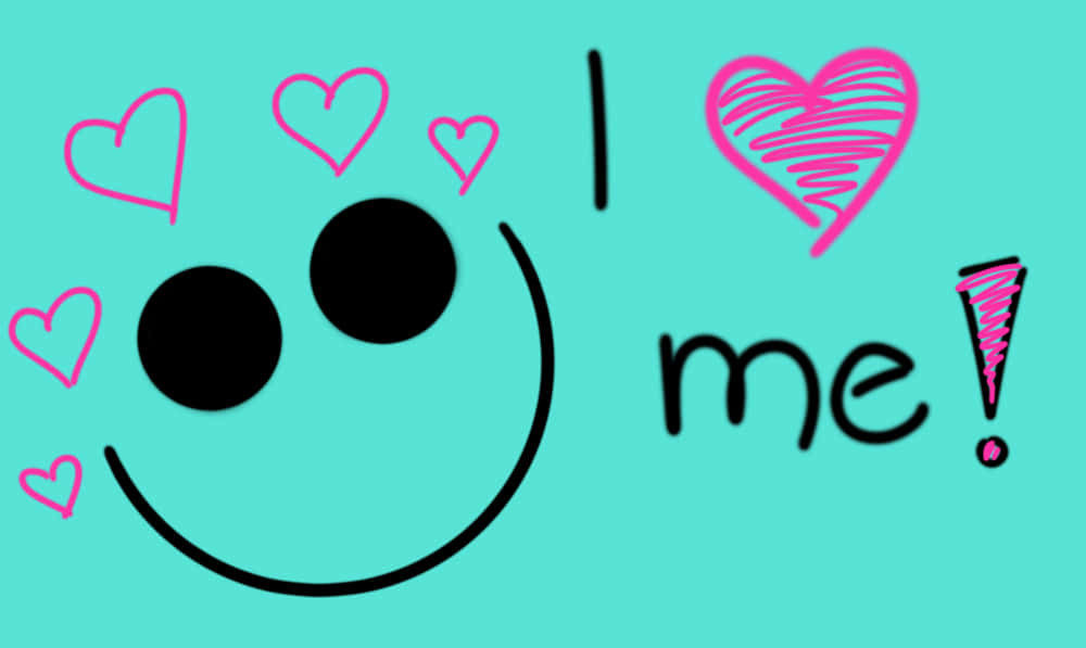 Self Love Smiley Face Graphic, black smiley face, pink hearts, SD Desktop Wallpaper