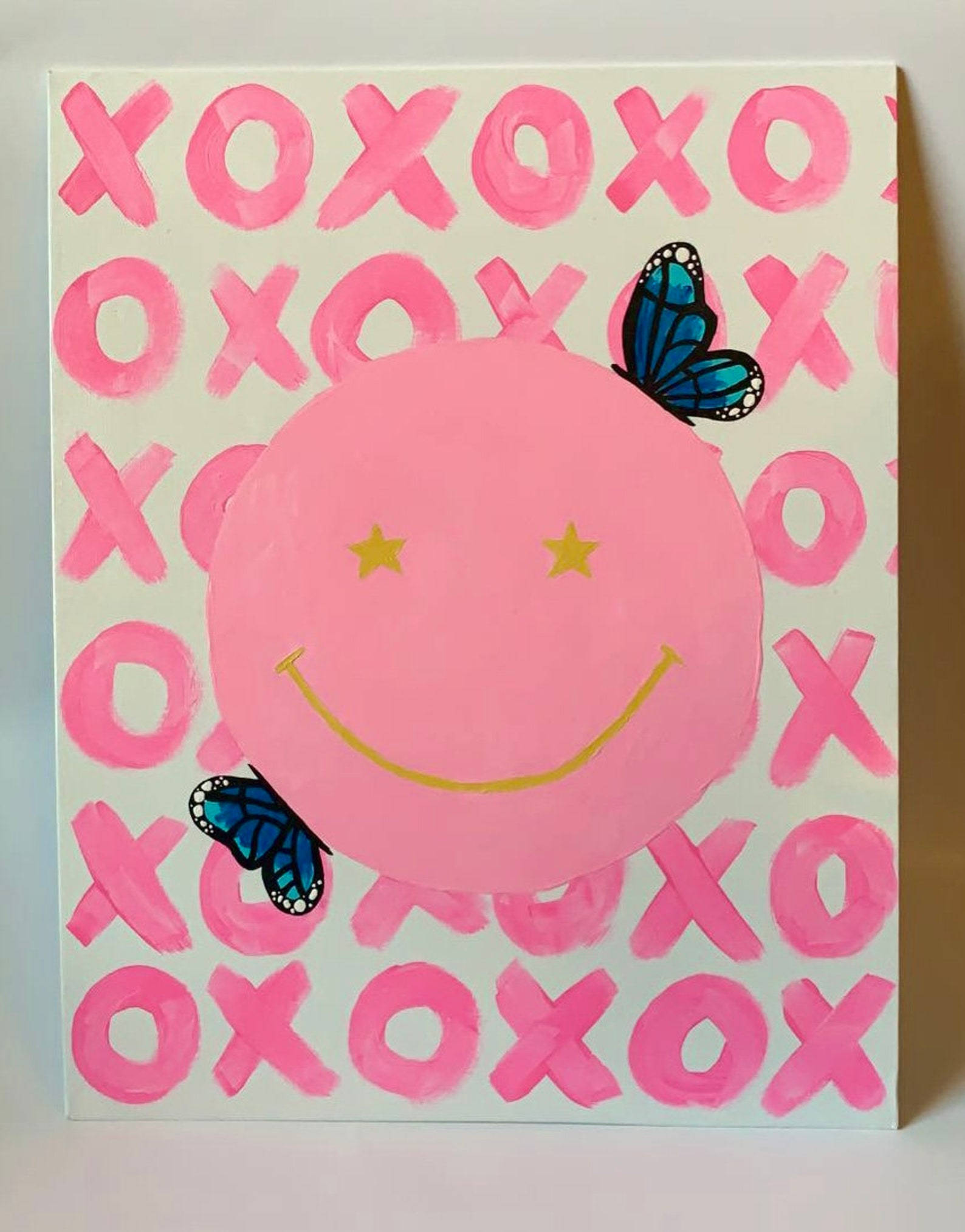 Preppy Smiley Face, pink, gold stars, Full HD Phone Wallpaper