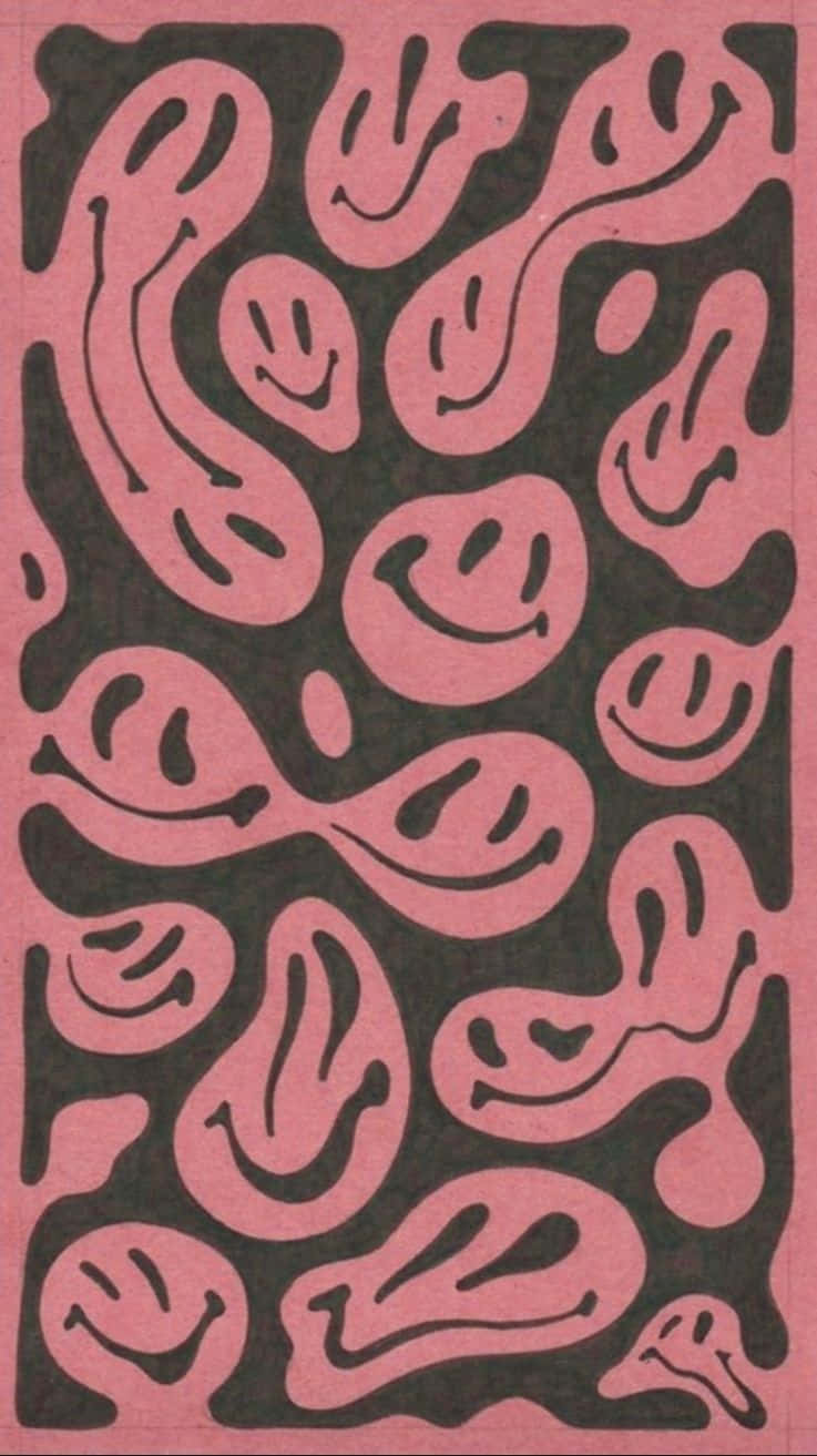Pink Smiley Face, psychedelic pattern, dark background, HD Phone Wallpaper