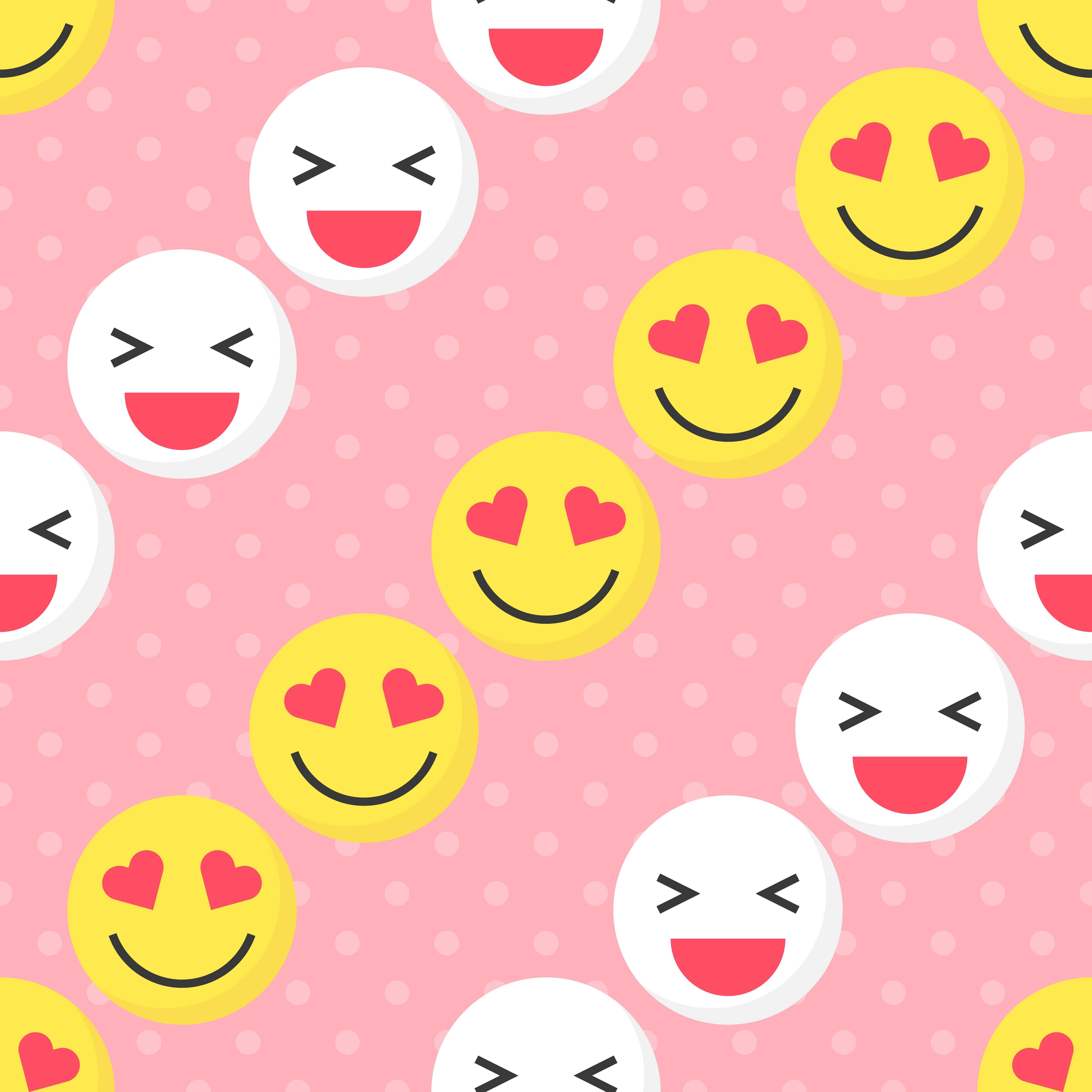 pink smiley face, yellow heart-eyed smiley faces, white winking smiley faces, 4K Desktop Wallpaper