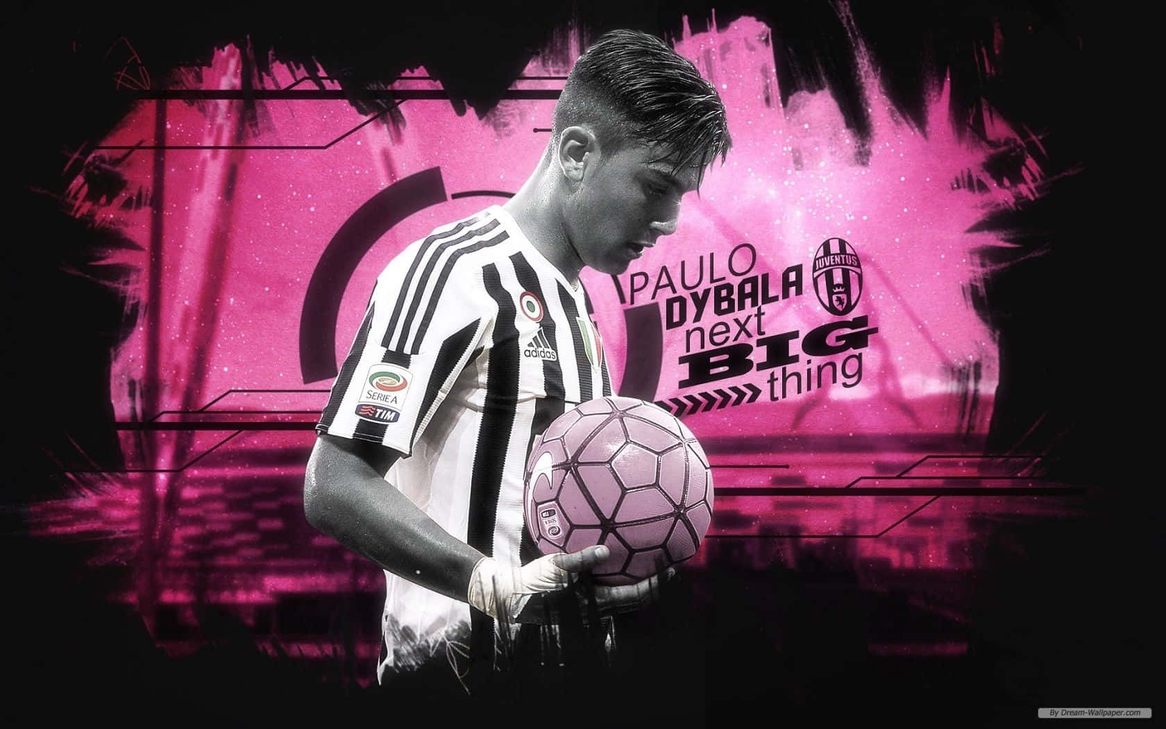pink soccer ball, black and white striped jersey, vibrant pink and black graphic background, HD Desktop Wallpaper