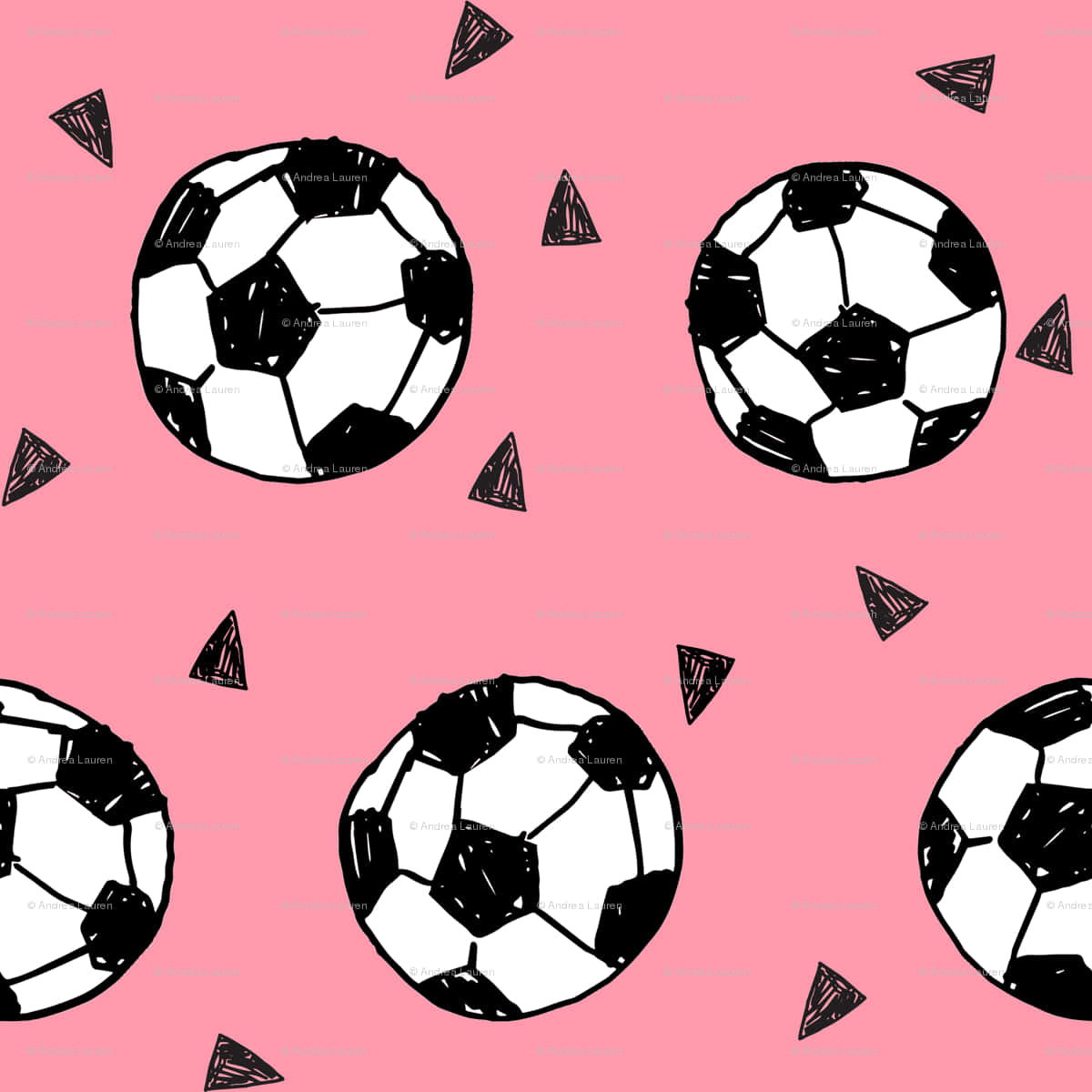 pink background, black and white soccer balls, sketchy outlines, SD Desktop Wallpaper