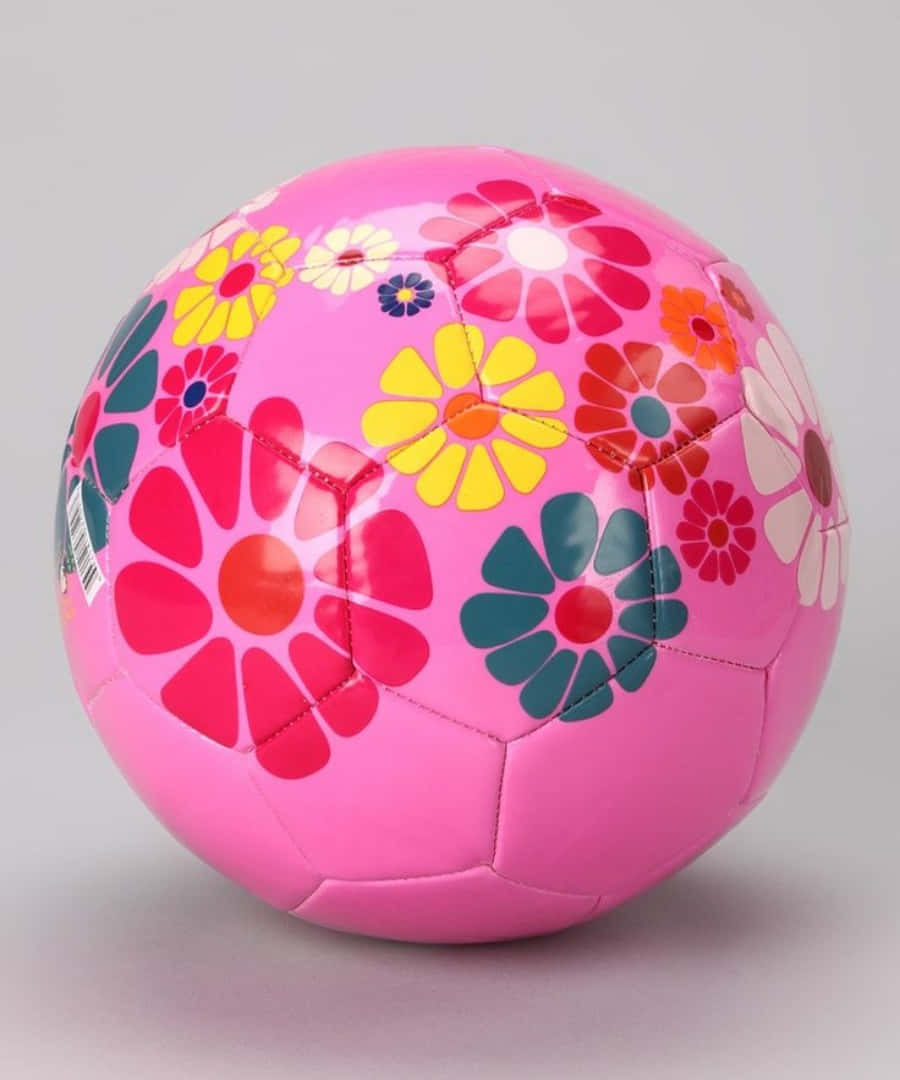 pink soccer ball, glossy pink soccer ball, vibrant retro-style flowers, SD Phone Wallpaper