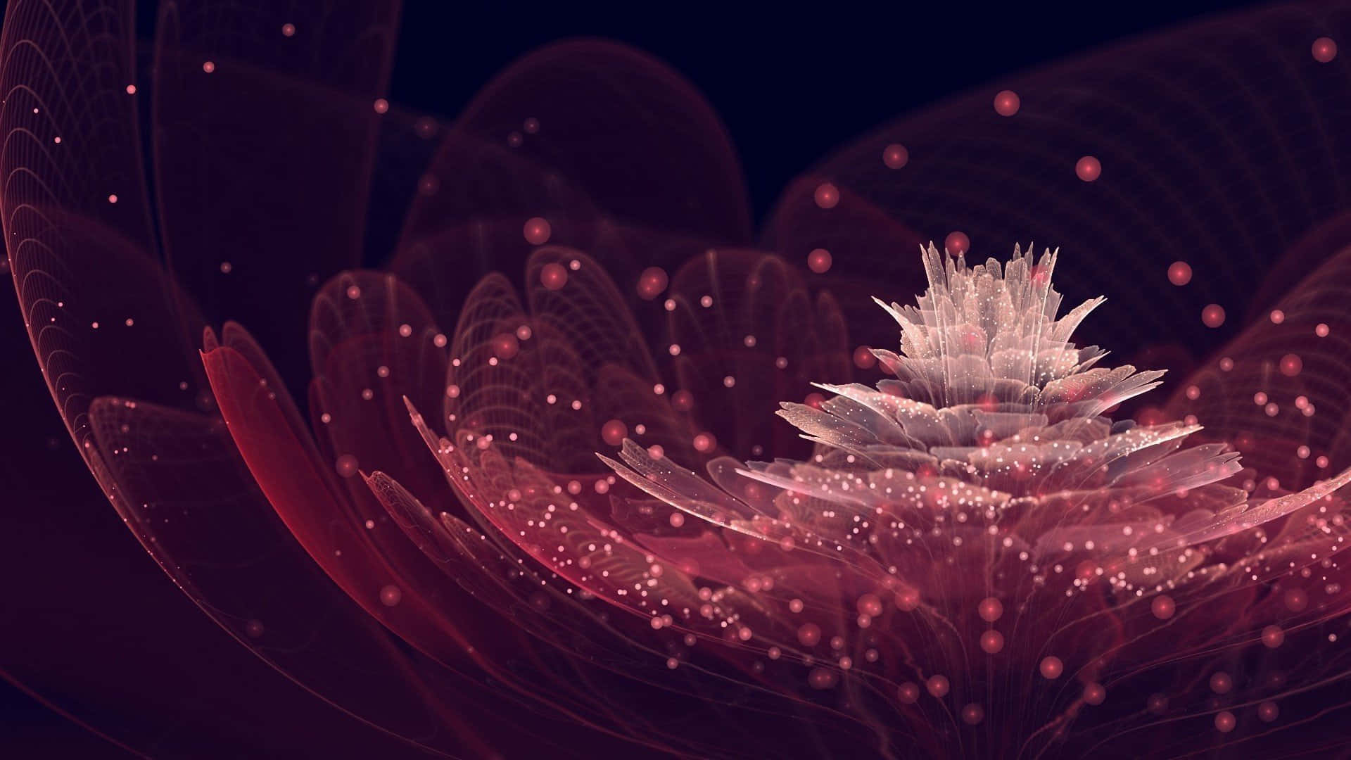 dark pink, glowing fractal flower, crystalline petals, Full HD Desktop Wallpaper