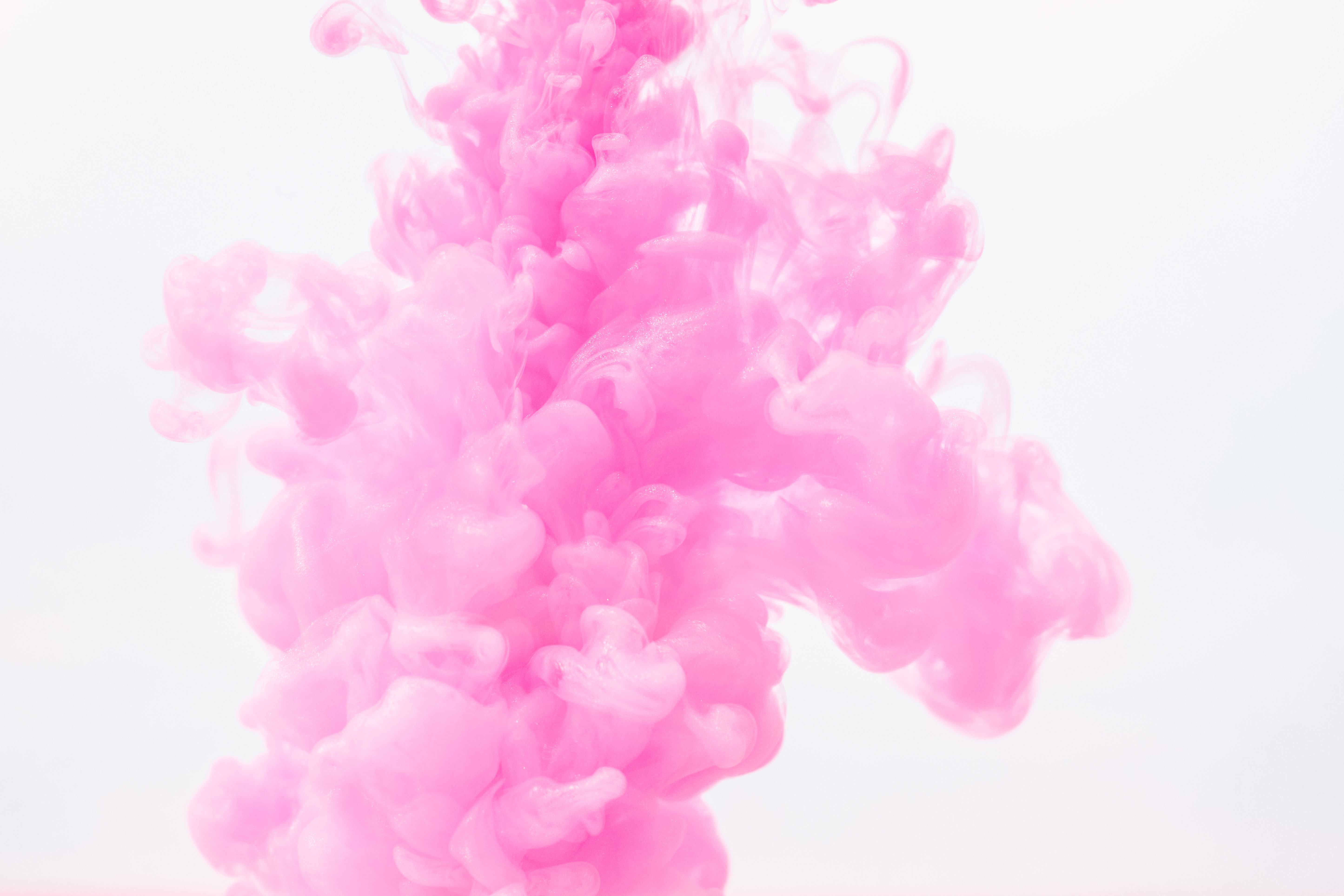 kawaii pink smoke, white background, vibrant pink ink, 5K Desktop Wallpaper