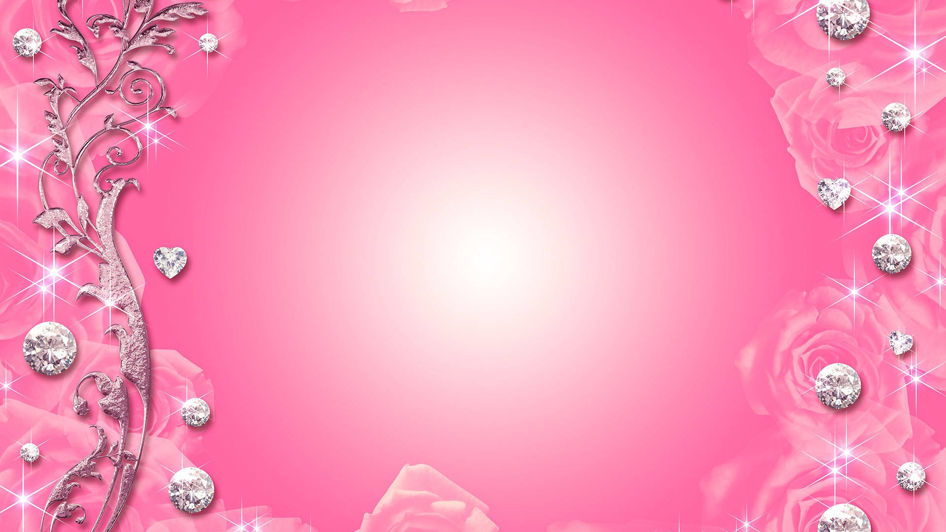 silver sparkled border, pink background, ornate silver vines, Full HD Desktop Wallpaper