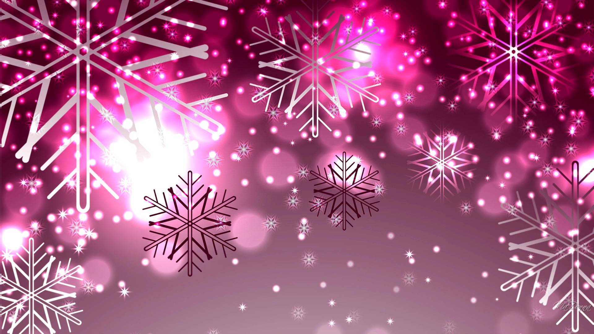 Pink Sparkle Snowflakes, glowing pink, white snowflakes, Full HD Desktop Wallpaper