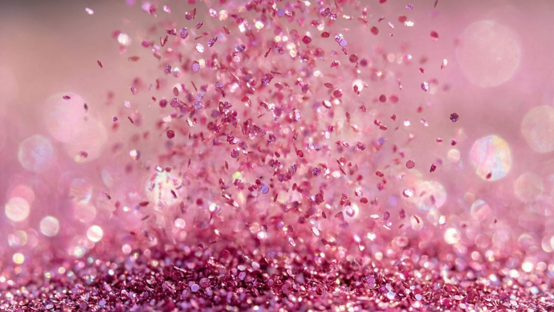 Floating Pink Glitter, sparkling pink glitter particles, soft blurred pink background, Full HD Desktop Wallpaper