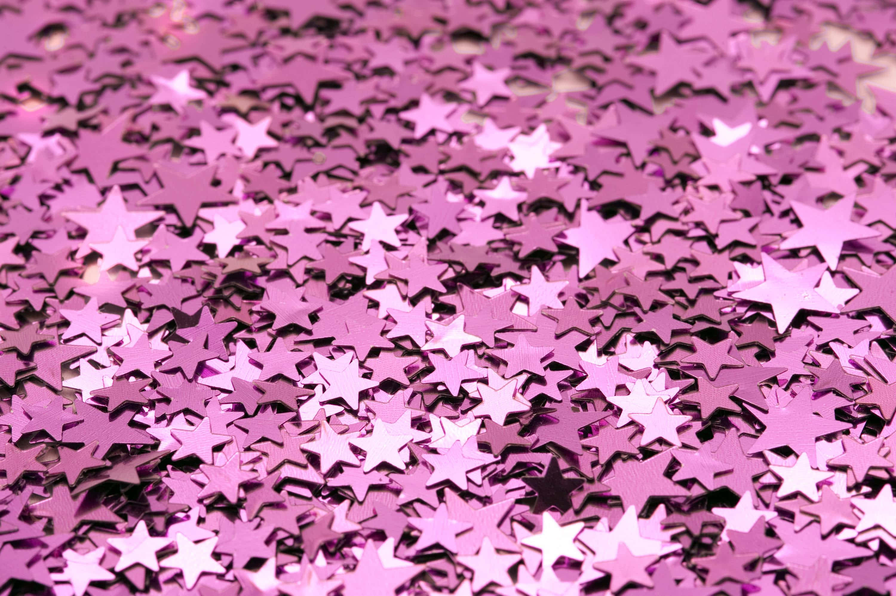 Pink Sparkles, shiny pink star-shaped confetti, gradient background, 2K Desktop Wallpaper
