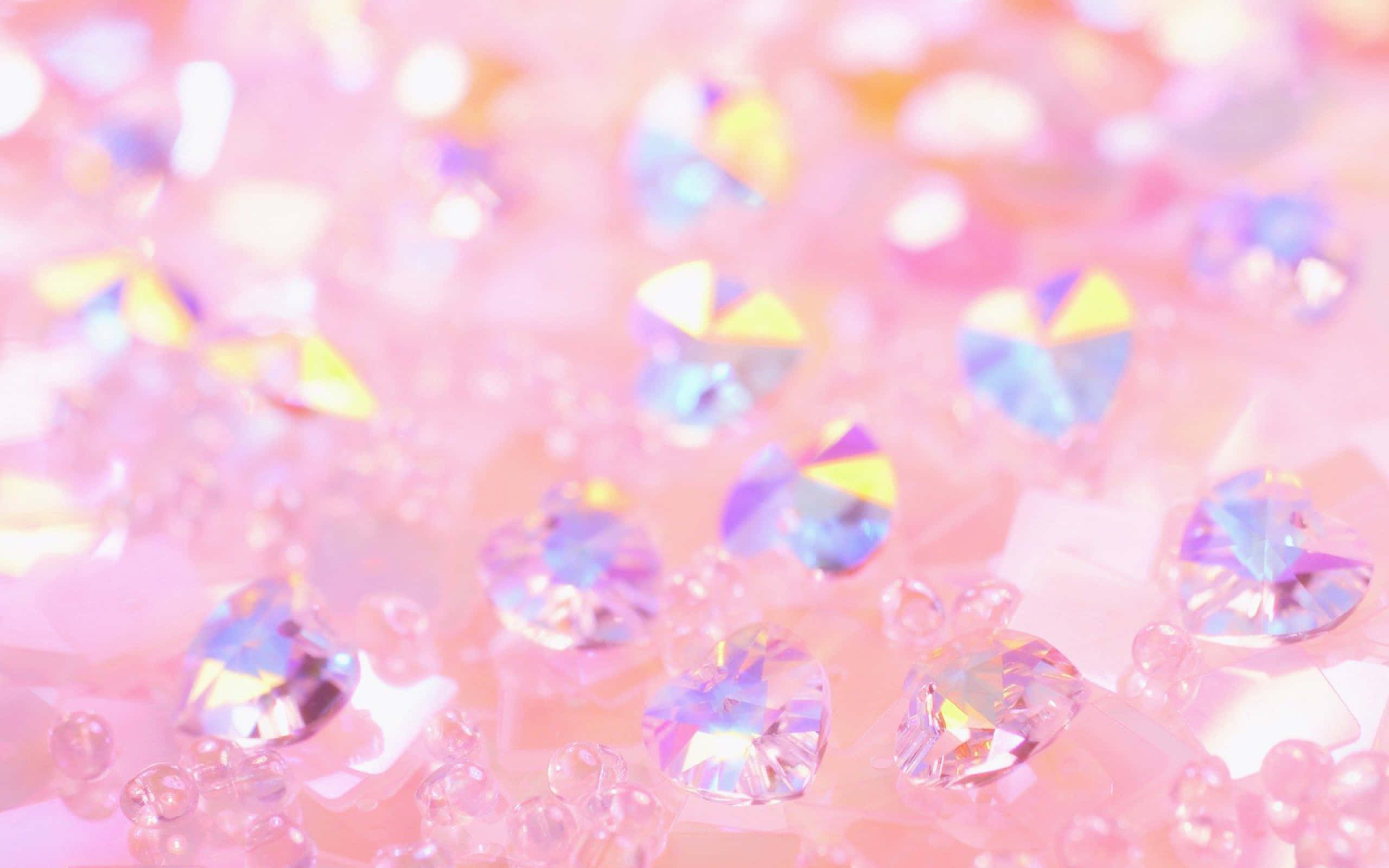 Pink Sparkles, heart-shaped crystals, rainbow hues, 2K Desktop Wallpaper