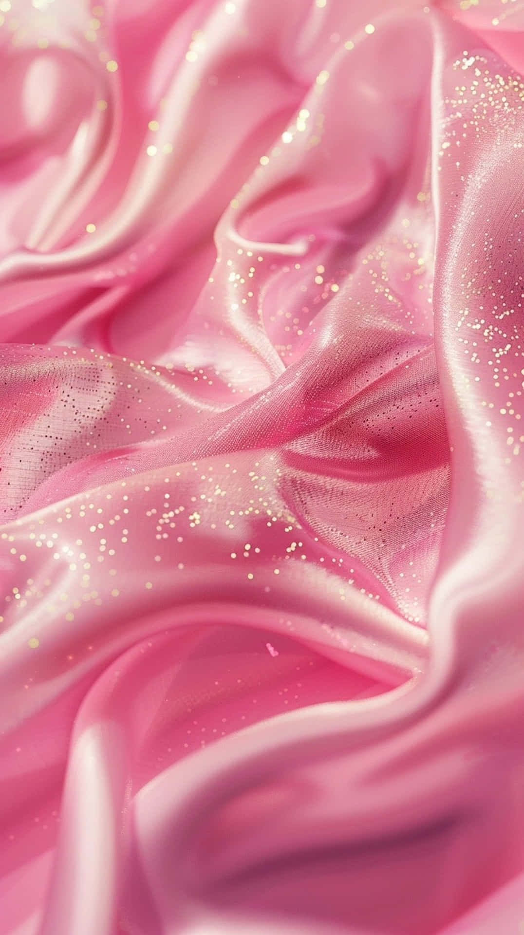 pink satin fabric, golden glitter swirls, gentle folds, Full HD Phone Wallpaper