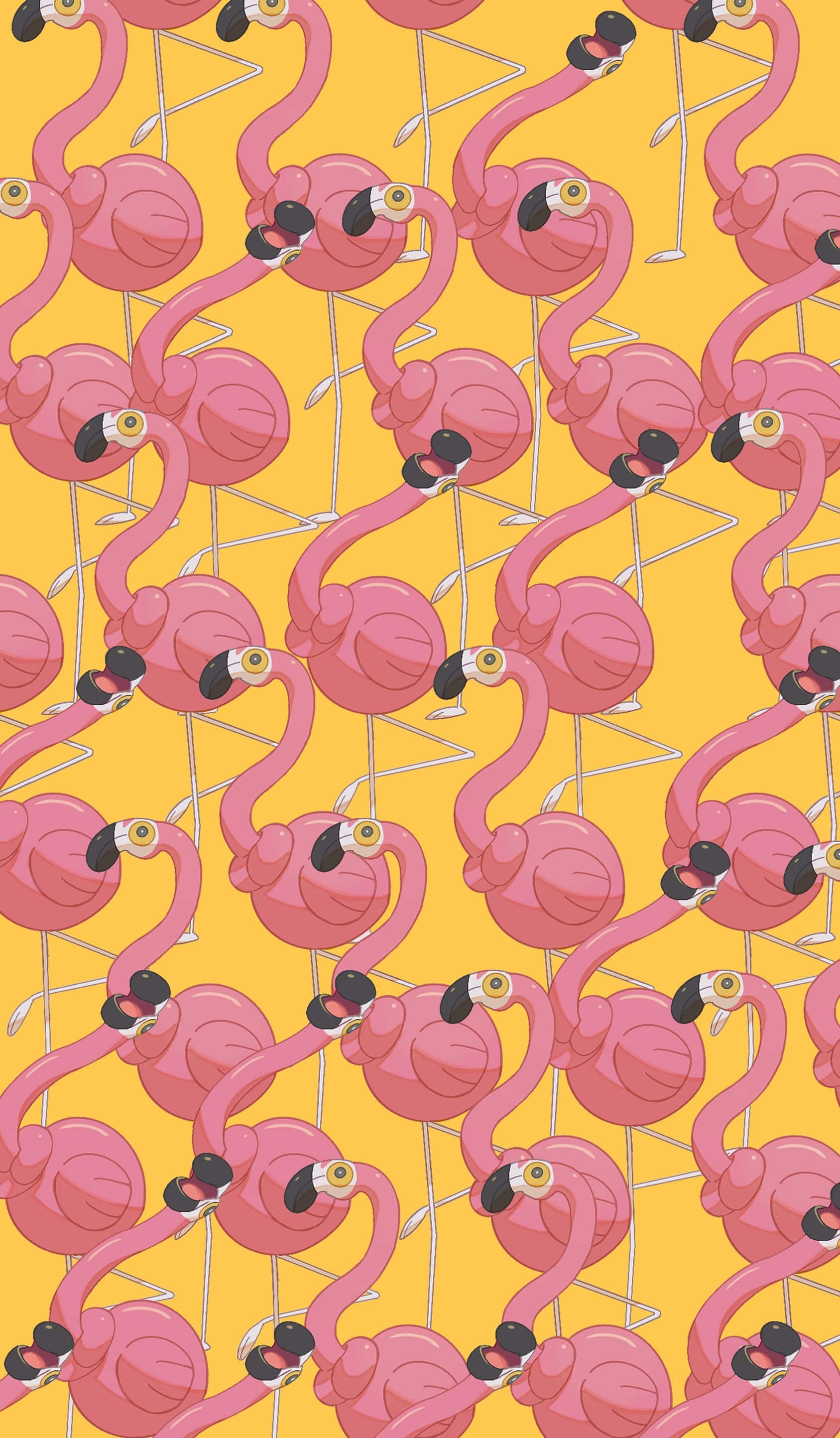 Pink Flamingo Pattern, yellow background, vibrant pink, 2K Phone Wallpaper