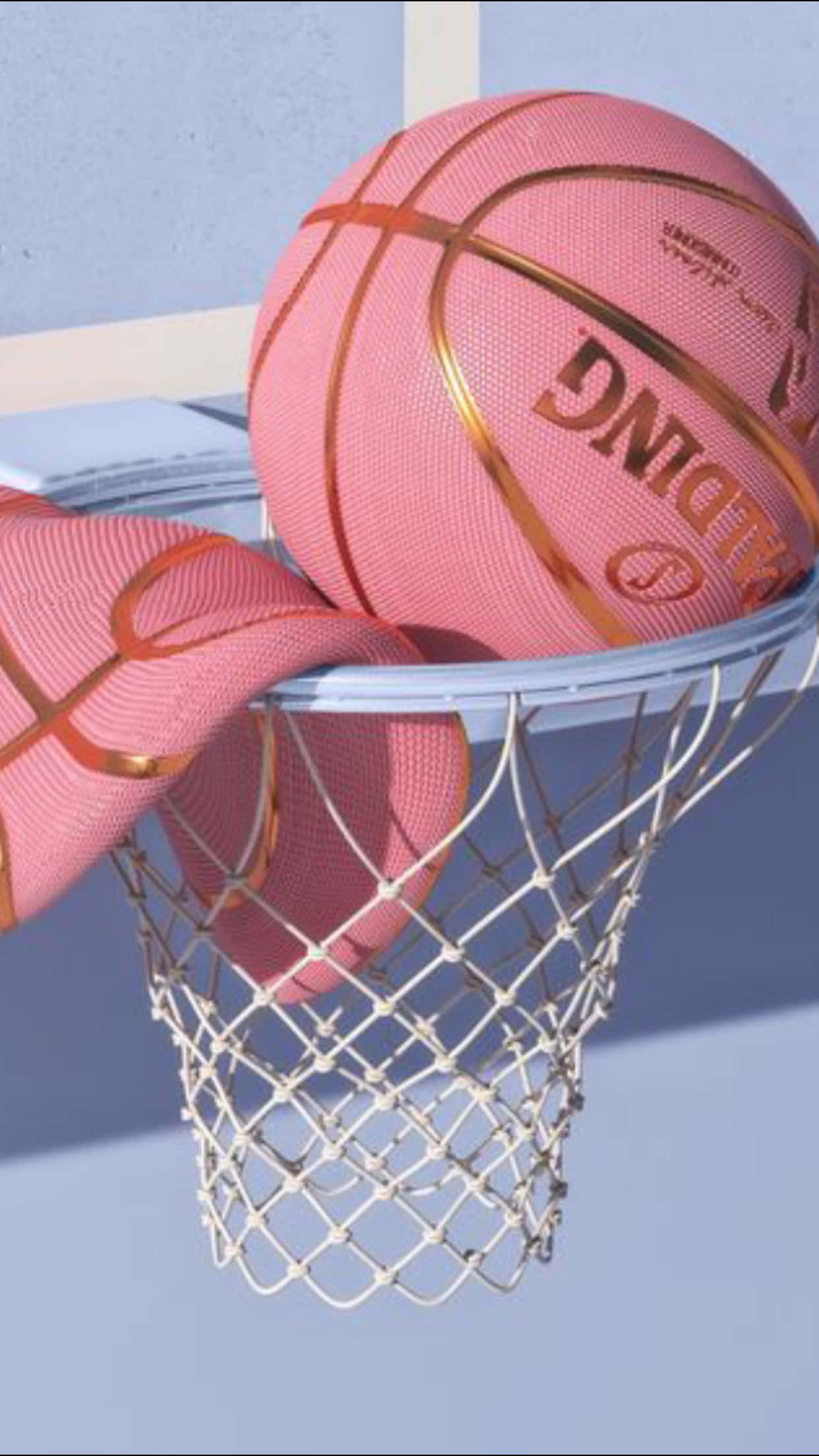 pink basketball, gold trim, white net, Full HD Phone Wallpaper