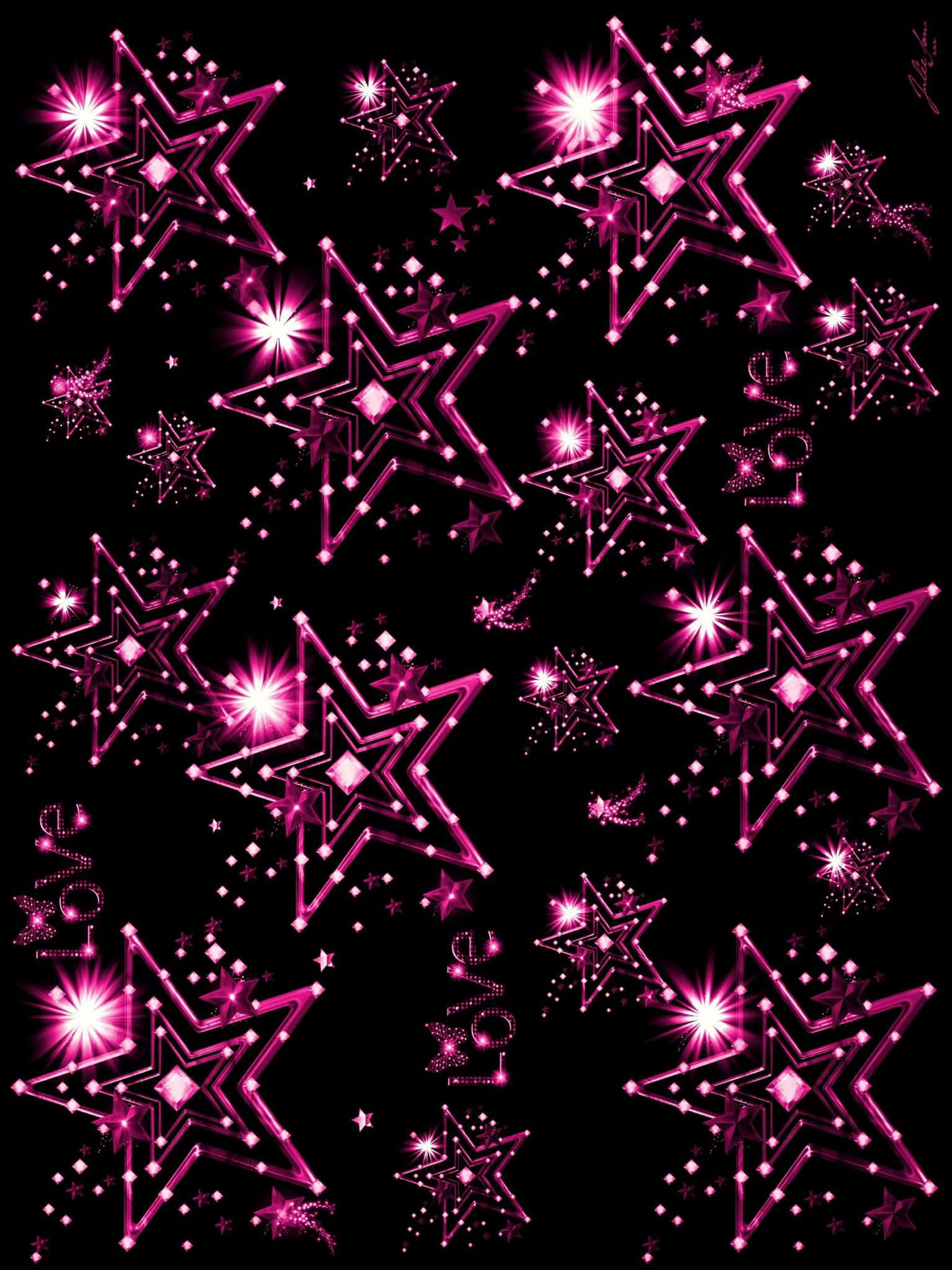 Pink Stars, vibrant pink glowing stars, sparkling diamond centers, Full HD Phone Wallpaper
