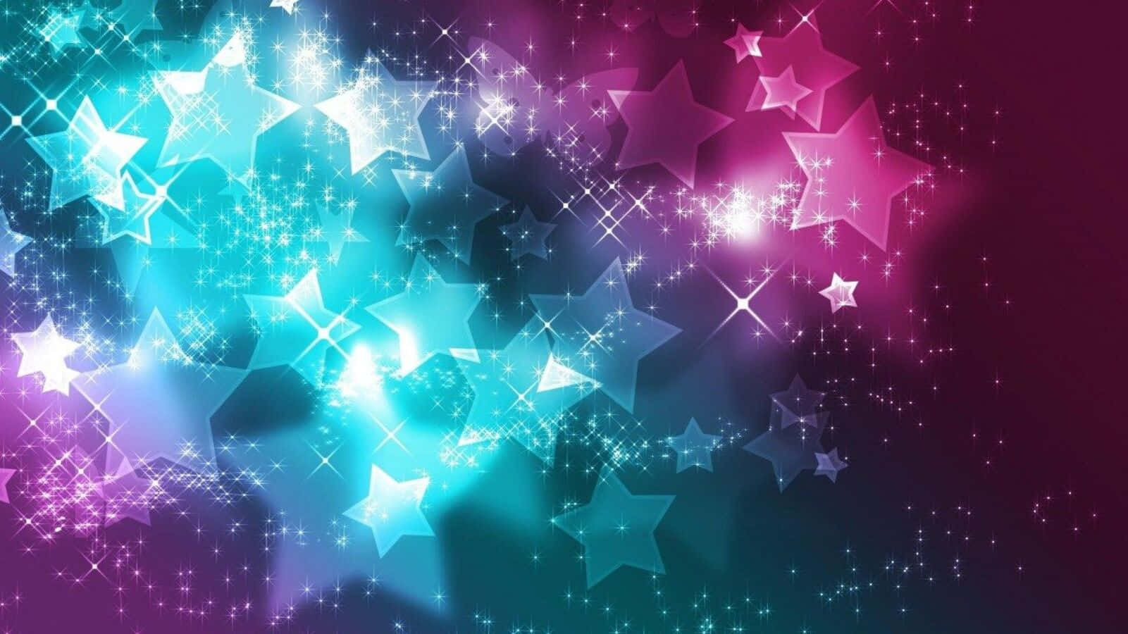 pink stars, glowing stars, cyan, HD Desktop Wallpaper