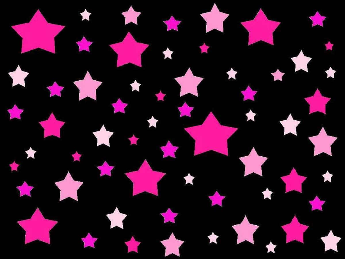 Pink Stars, vibrant pink and white stars, solid black background, SD Desktop Wallpaper